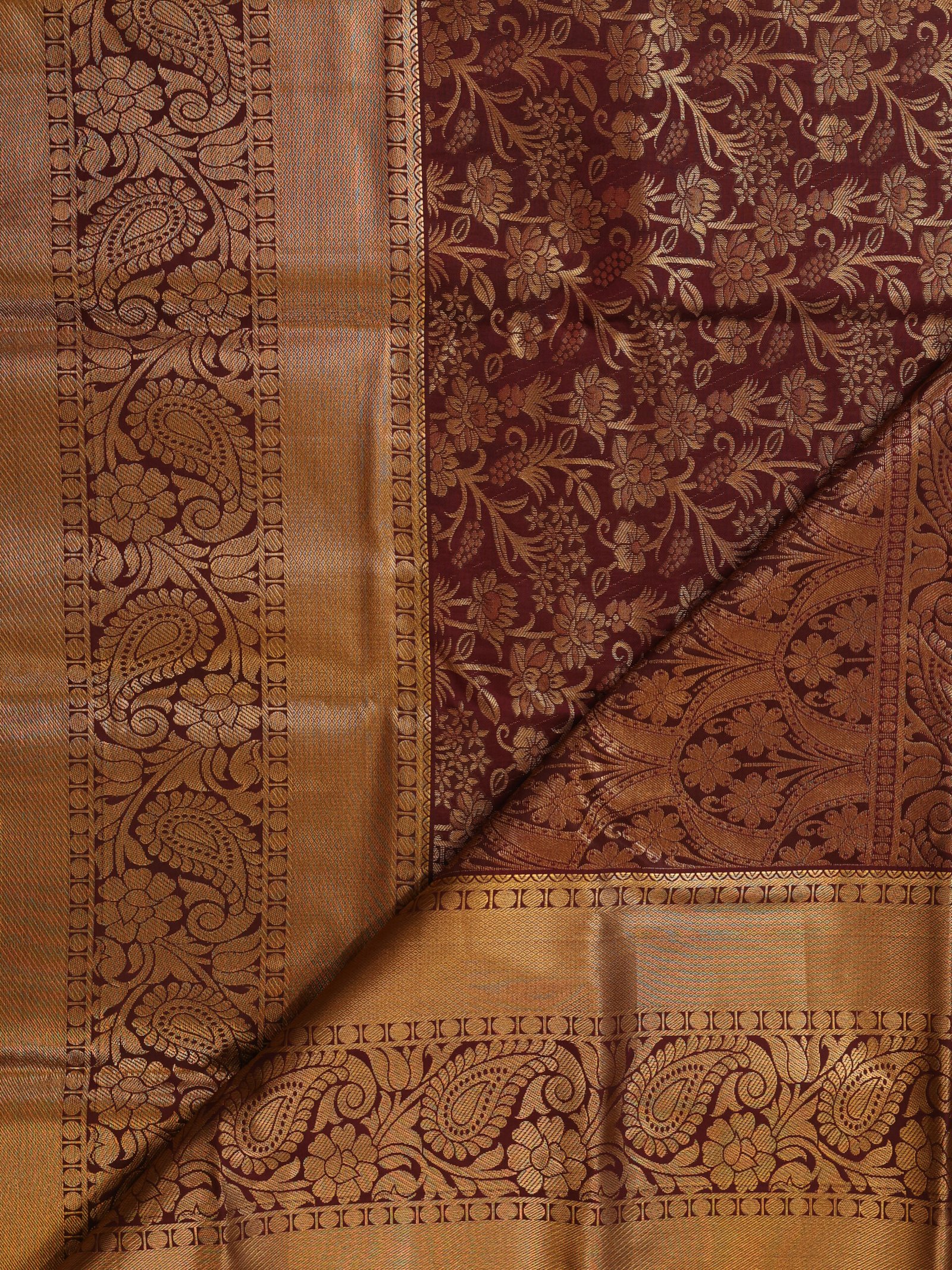 Deep Wine Purple Designer Brocade Saree - Image 3