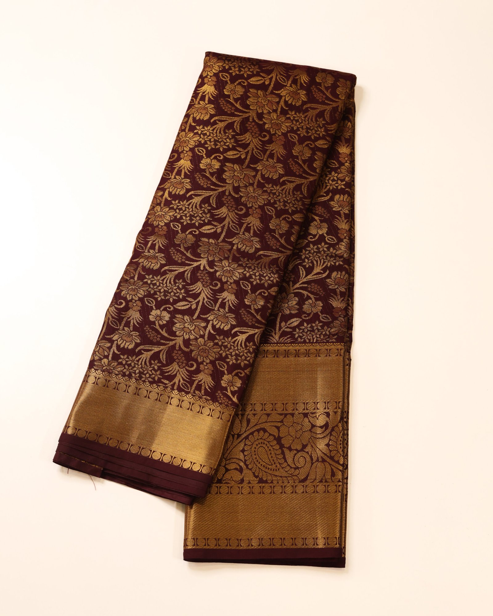 Deep Wine Purple Designer Brocade Saree - Image 2