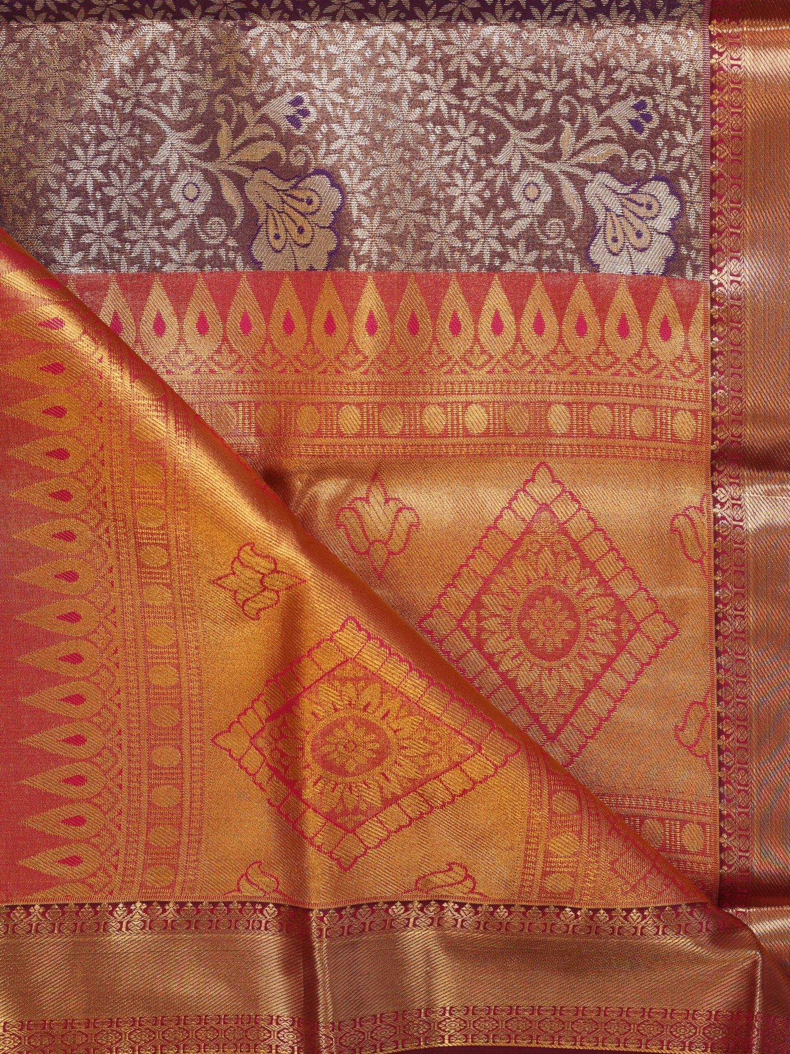 Mauve Brown Tissue Brocade Saree - Image 3