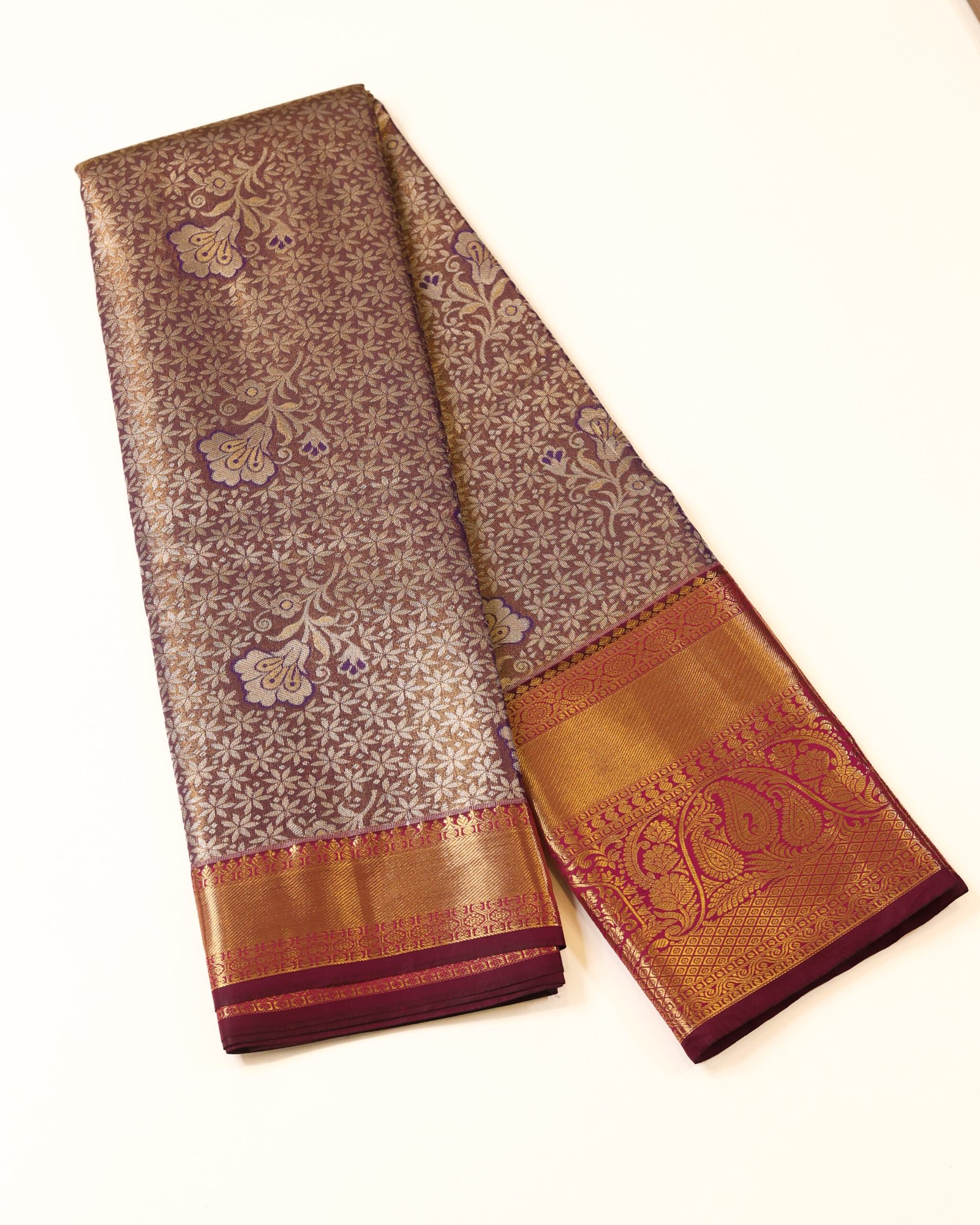 Mauve Brown Tissue Brocade Saree - Image 2