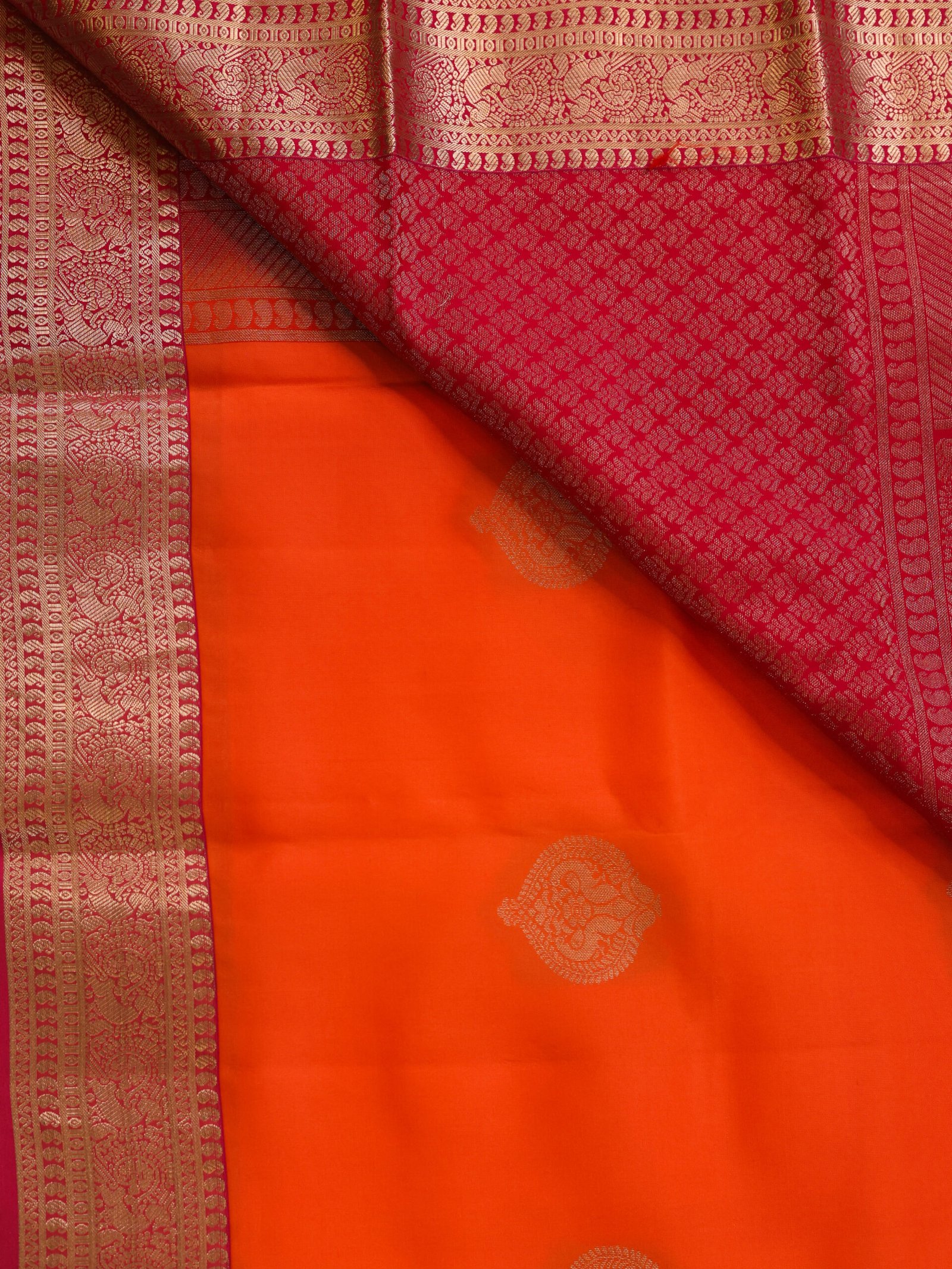 Vibrant Orange Pure Soft Silk Saree - Image 3