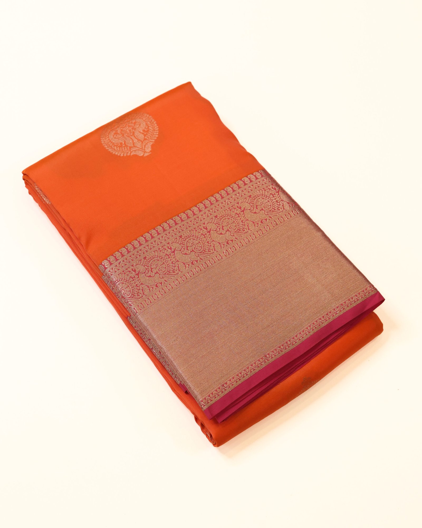 Vibrant Orange Pure Soft Silk Saree