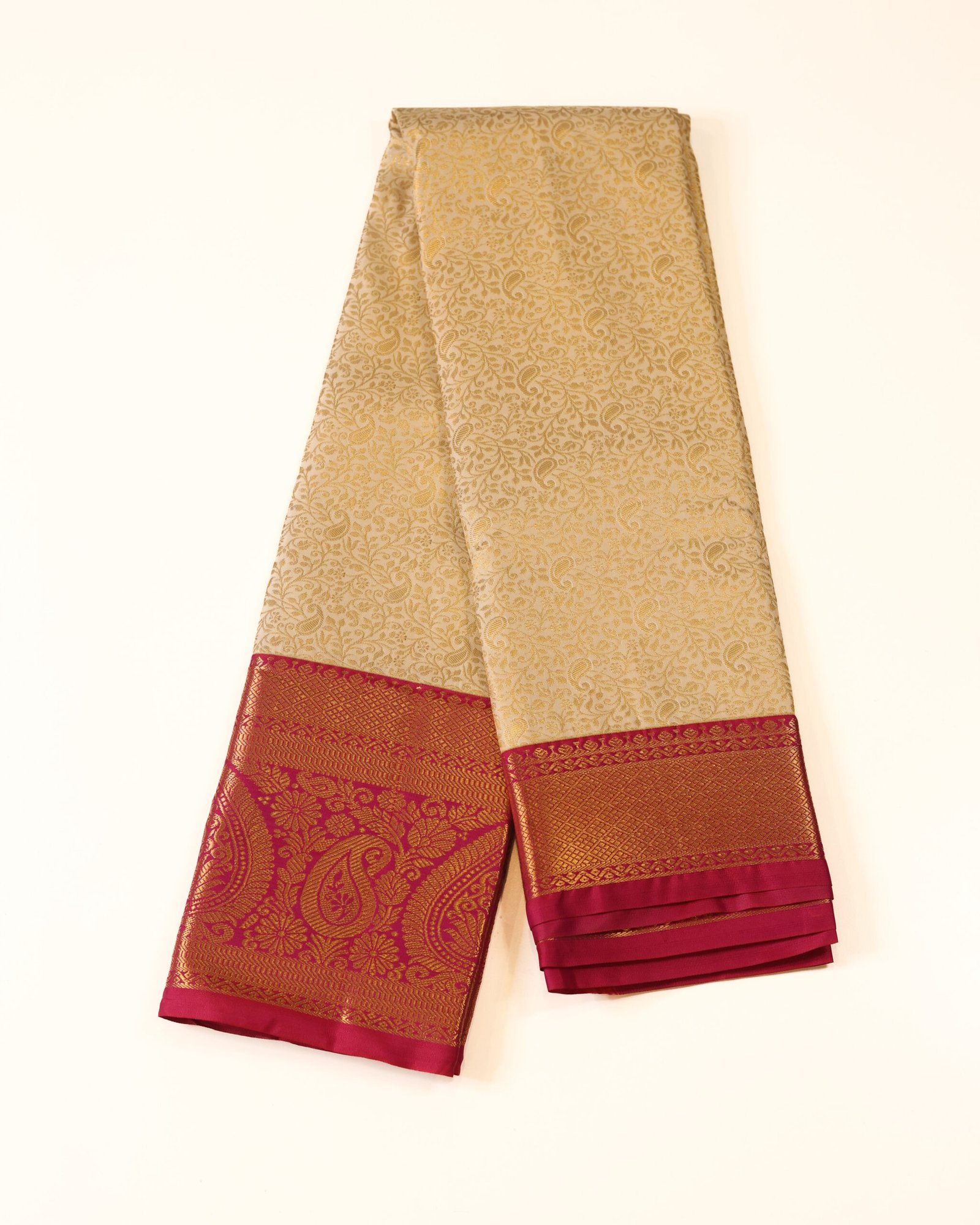 Cream Gold Brocade Kanchipuram Double Shade Saree - Image 3