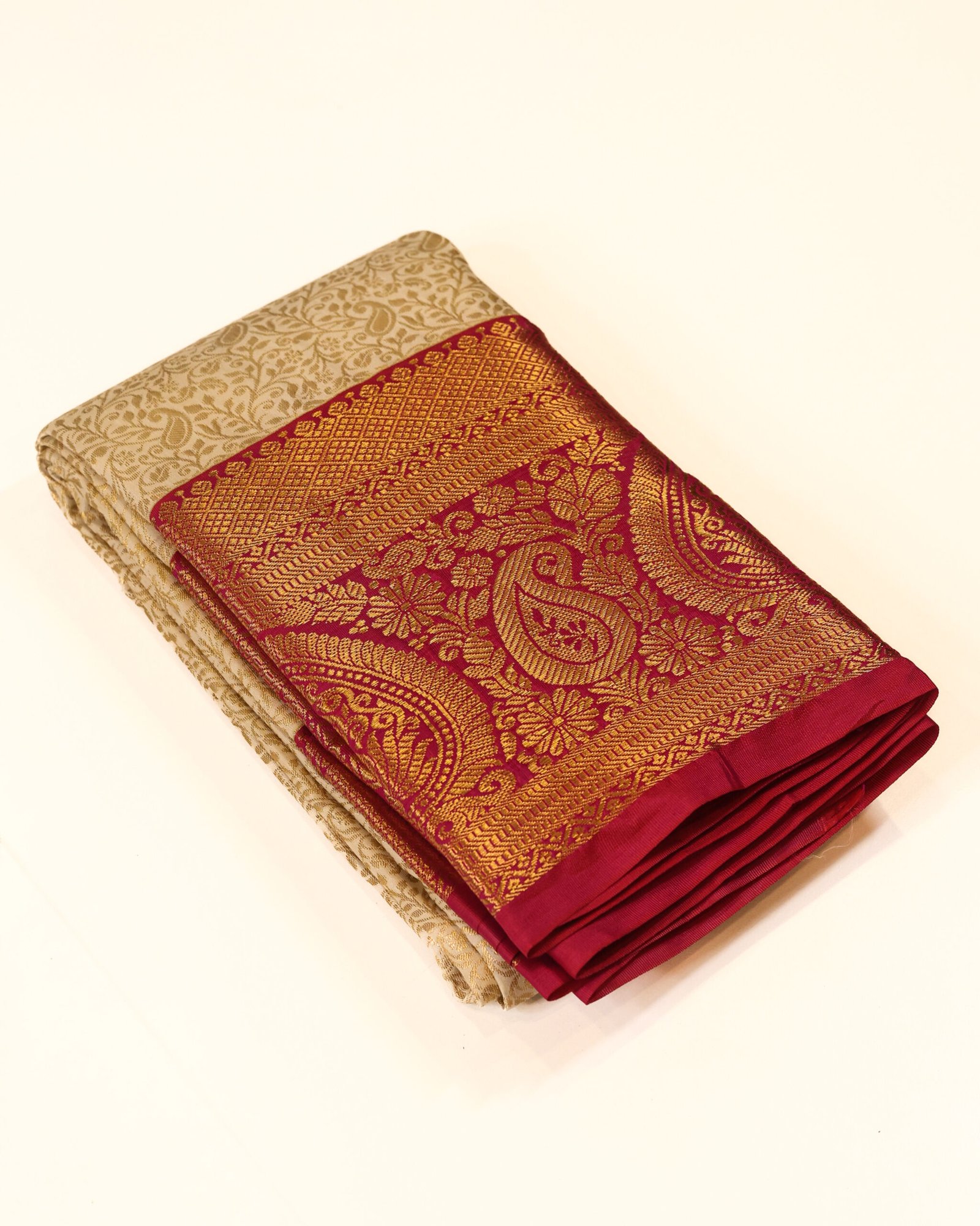 Cream Gold Brocade Kanchipuram Double Shade Saree