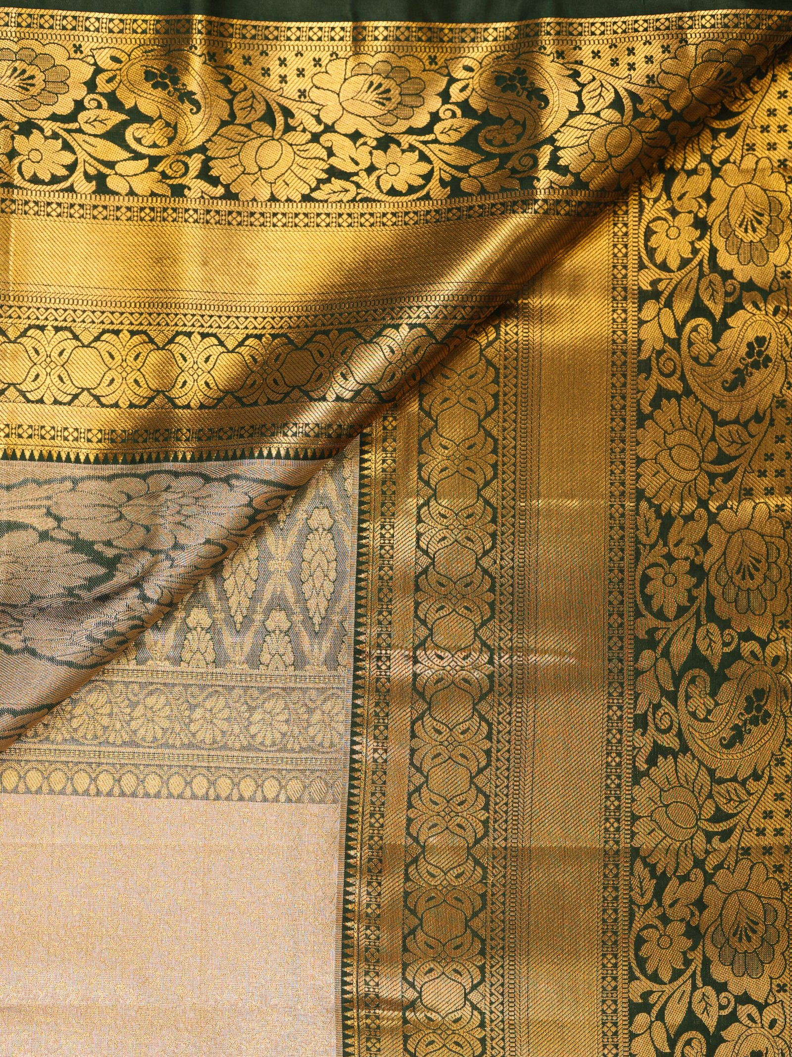 Beige & Green Tissue Brocade Saree - Image 3