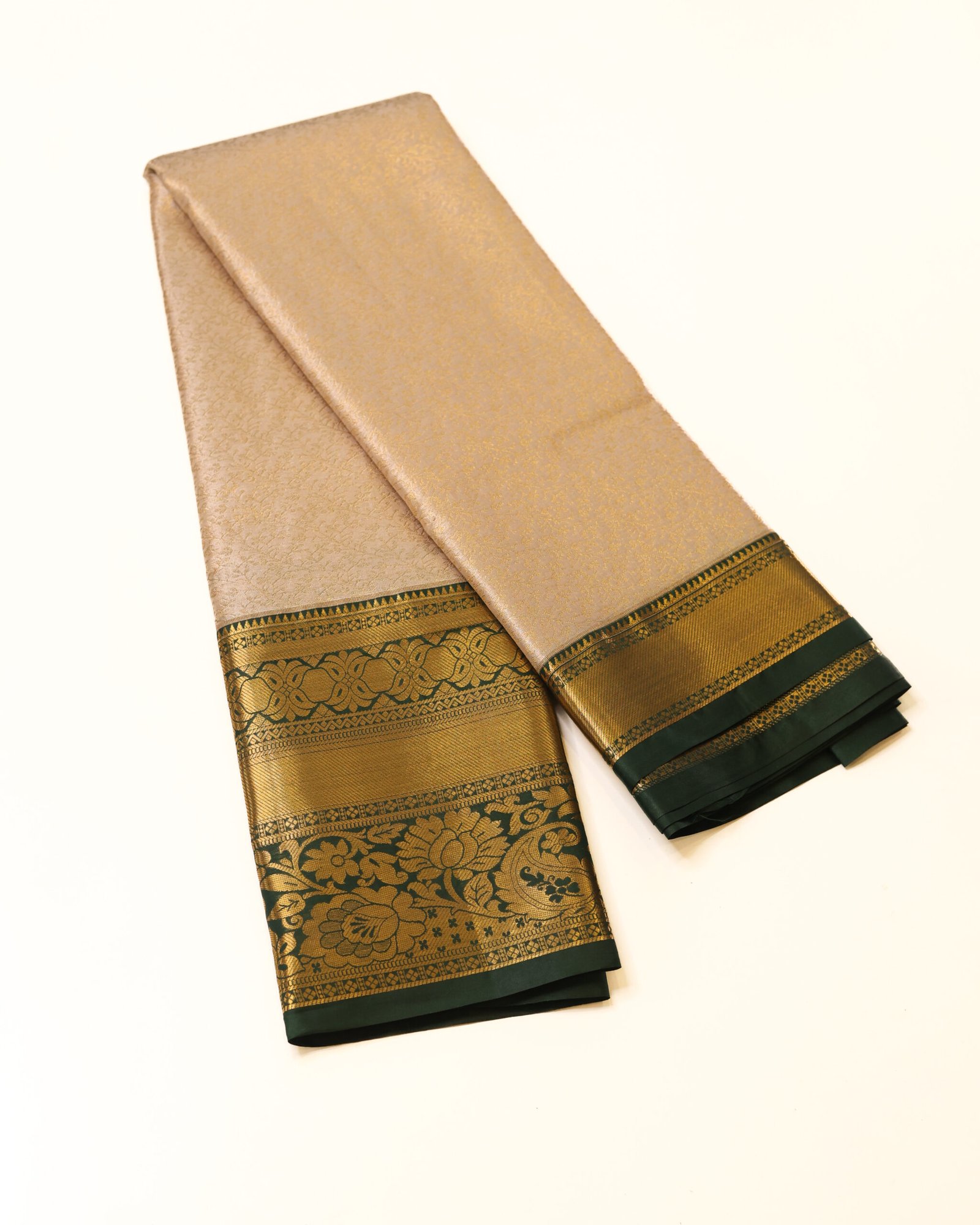 Beige & Green Tissue Brocade Saree - Image 2