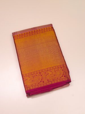 Golden Peach Pure Kanchipuram Saree