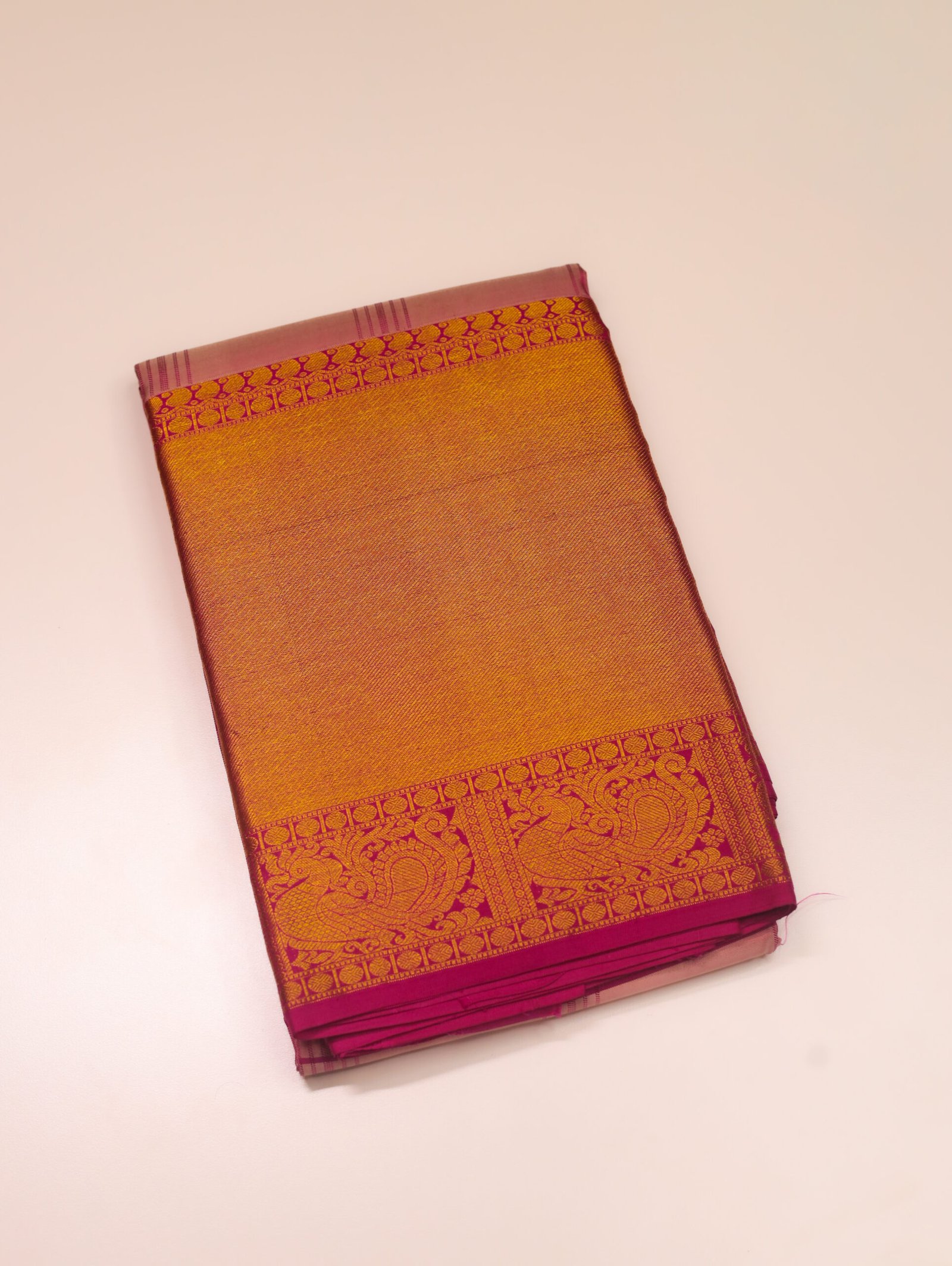 Golden Peach Pure Kanchipuram Saree