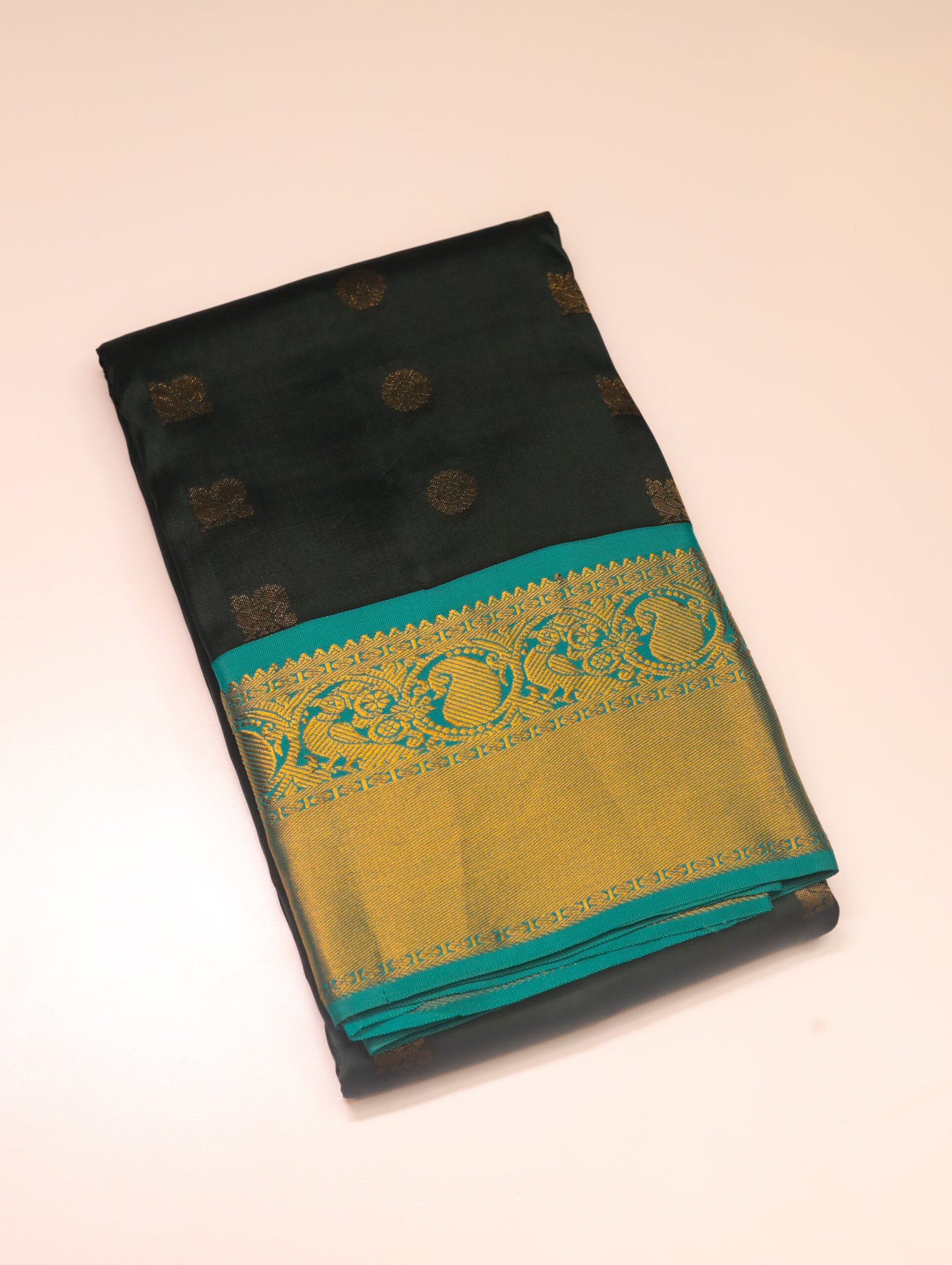 Black Green Pure Kanchipuram Saree