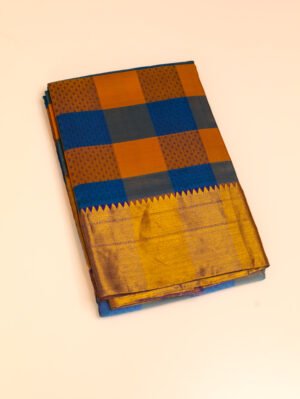 Multi Color Checked Pure Kanchipuram Saree