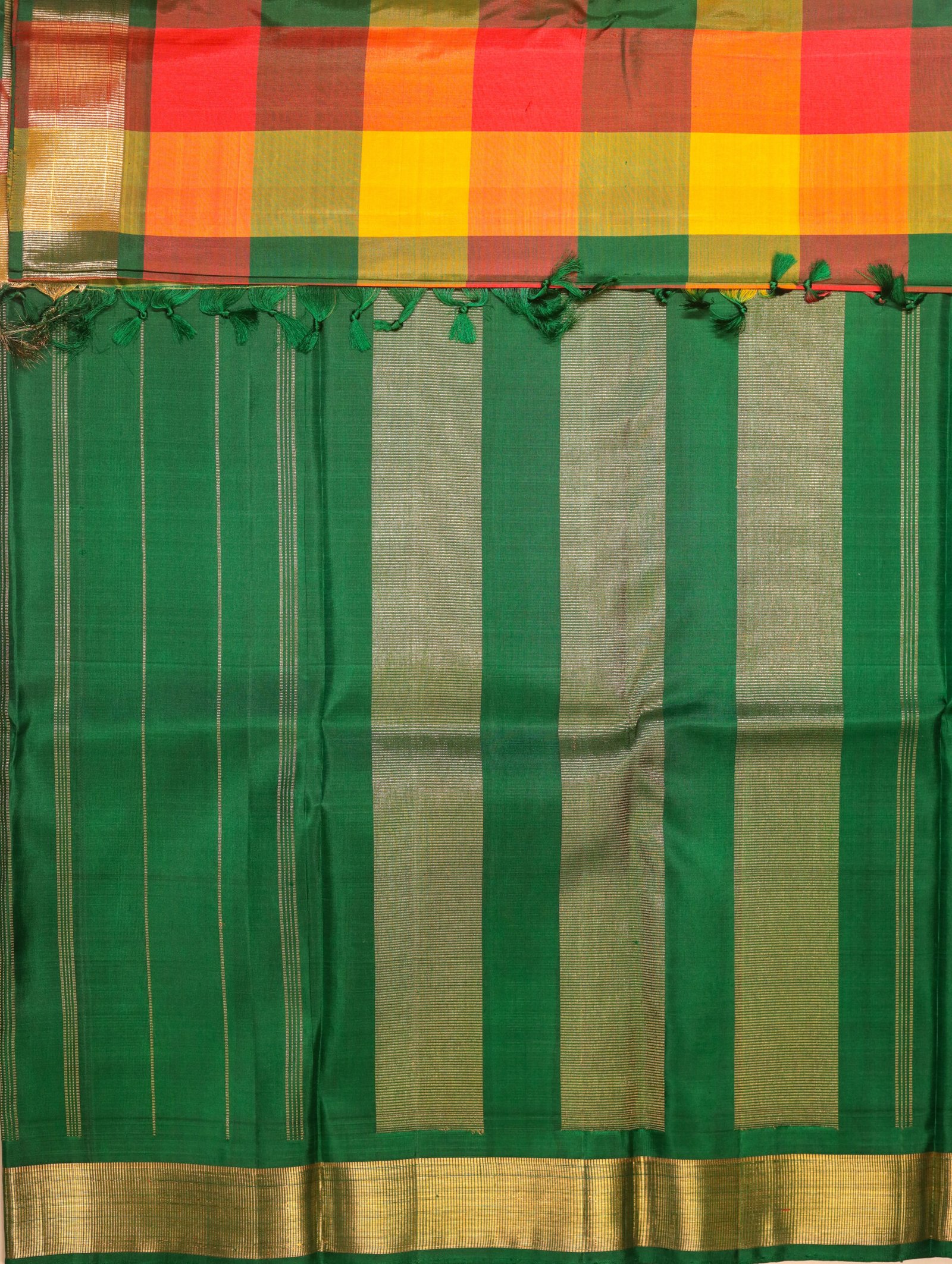 Multi Color Checked Pure Kanchipuram Saree - Image 3