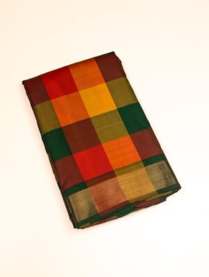 Multi Color Checked Pure Kanchipuram Saree