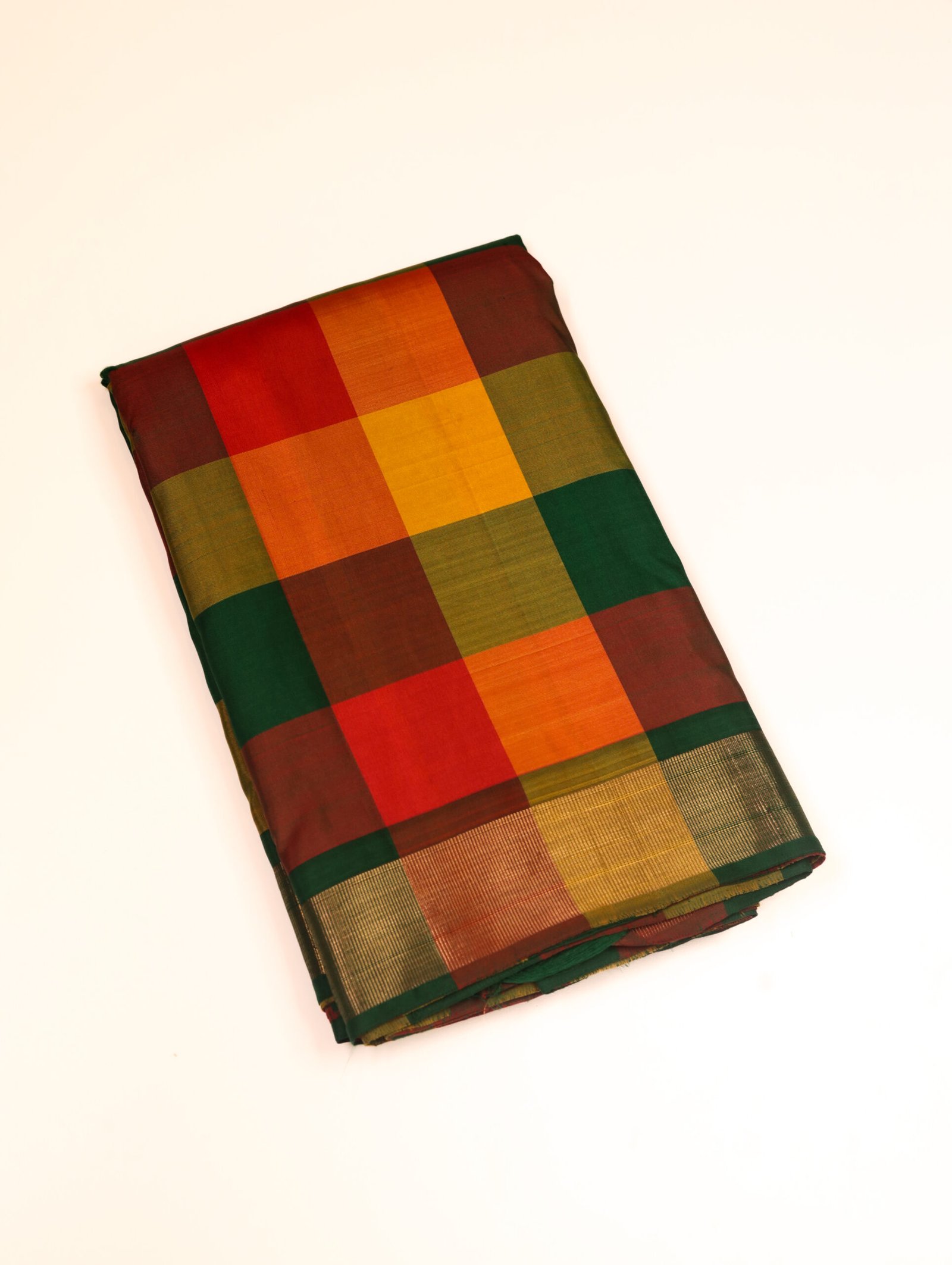Multi Color Checked Pure Kanchipuram Saree