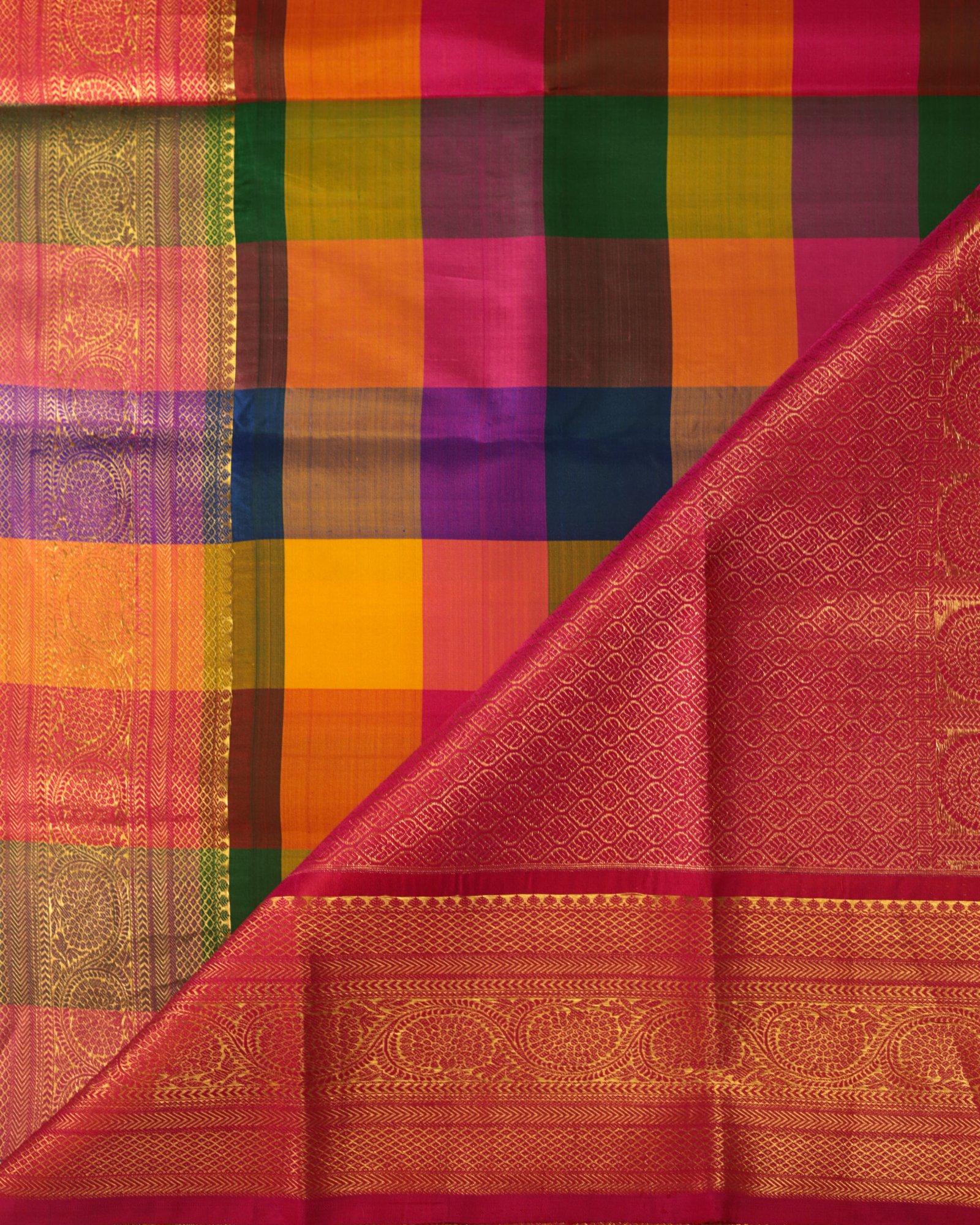 Multi Color Checked Pure Kanchipuram Saree - Image 2