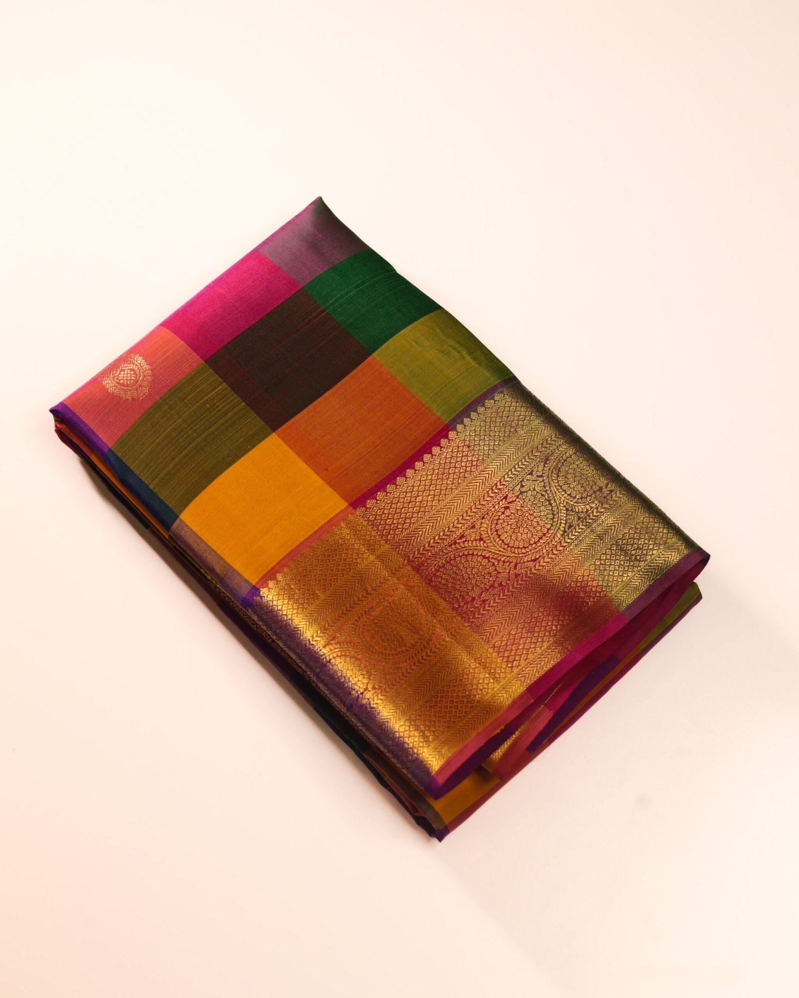 Multi Color Checked Pure Kanchipuram Saree