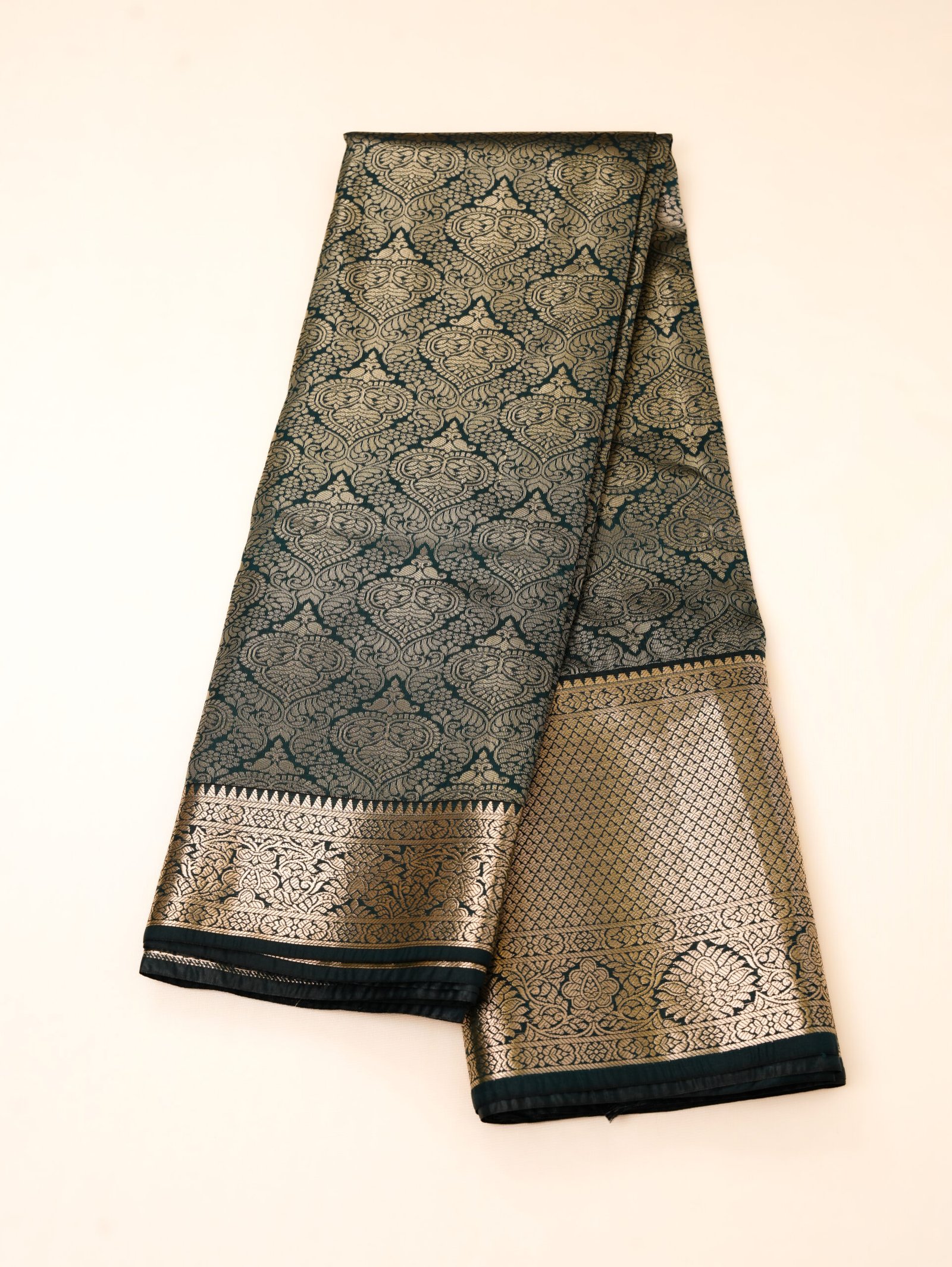 Dark Teal Semi Silk Brocade Saree - Image 3