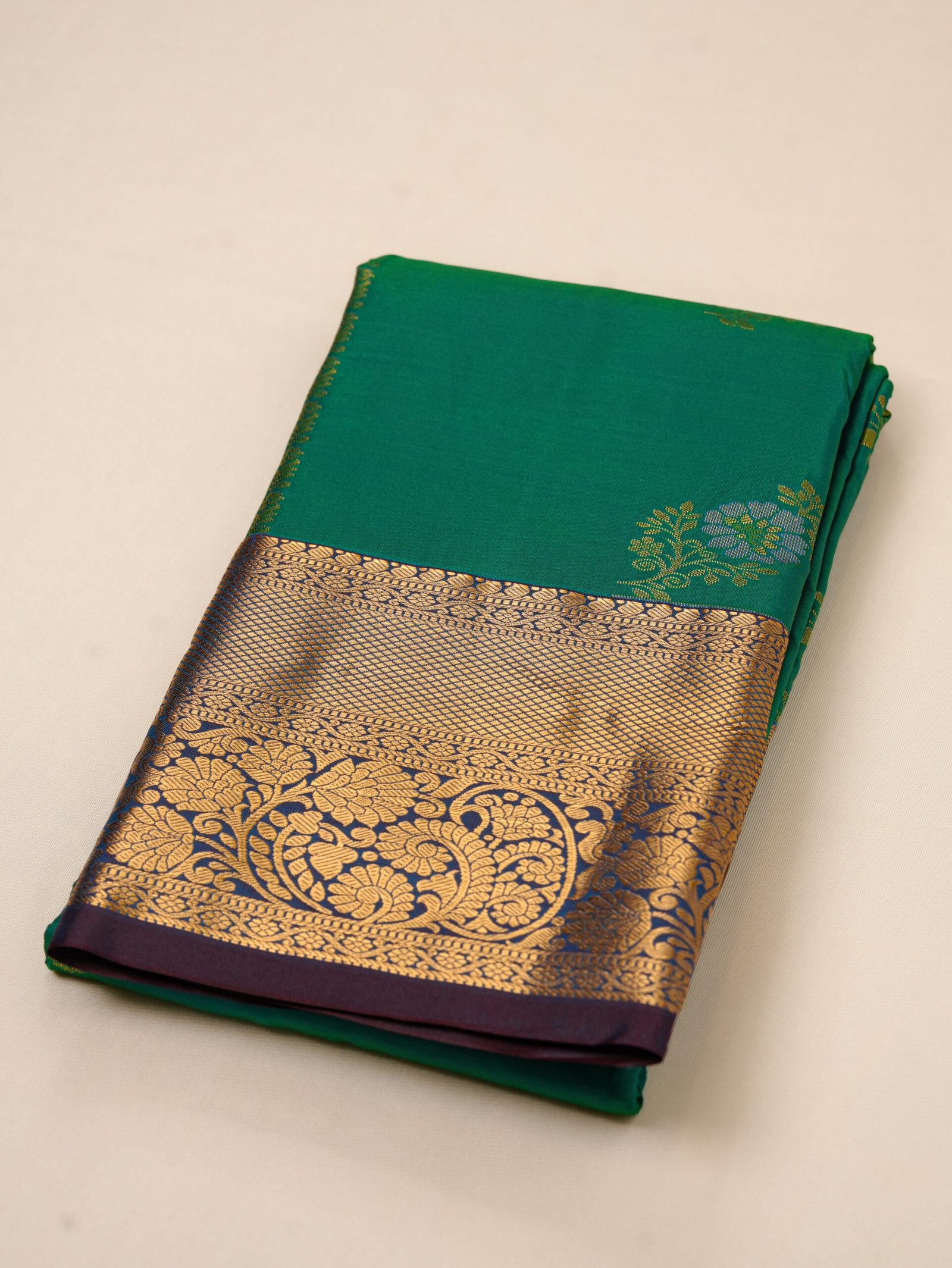 Emerald Green Semi Silk Saree
