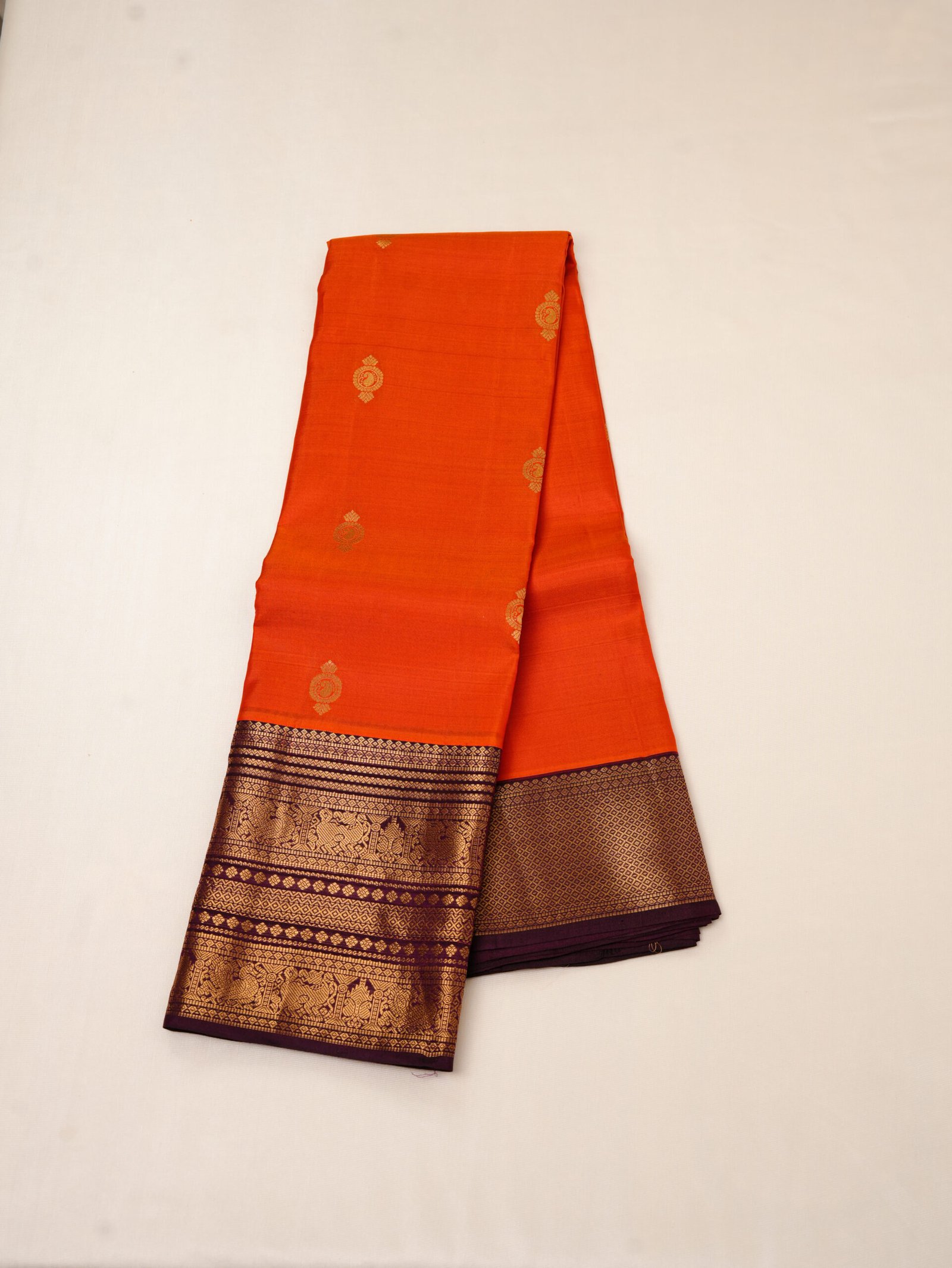 Bright Orange Pure Kanchipuram Silk Saree - Image 2
