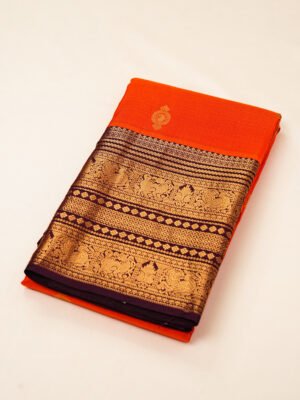 Bright Orange Pure Kanchipuram Silk Saree