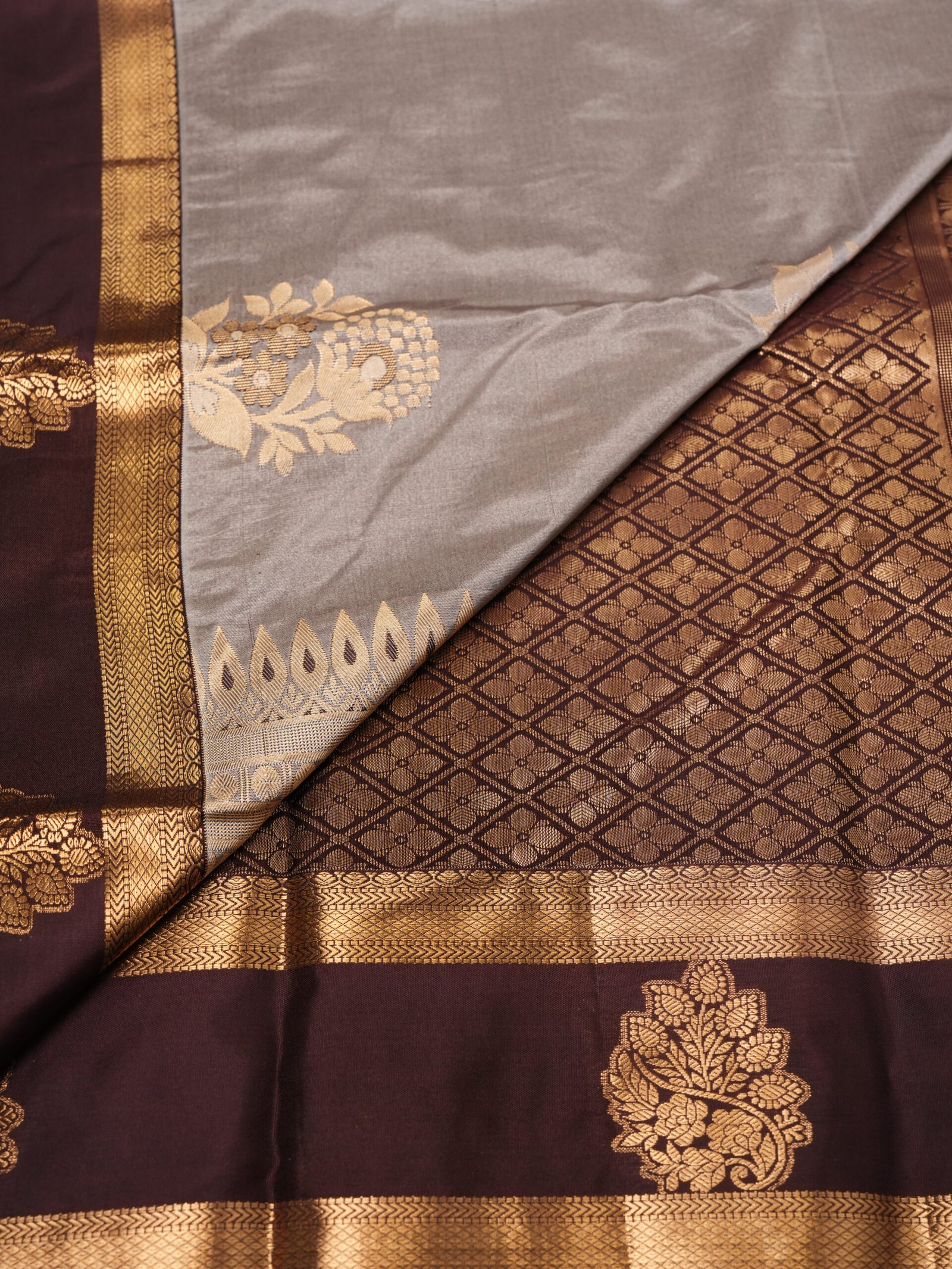 Silver Grey Semi Silk Saree - Image 3