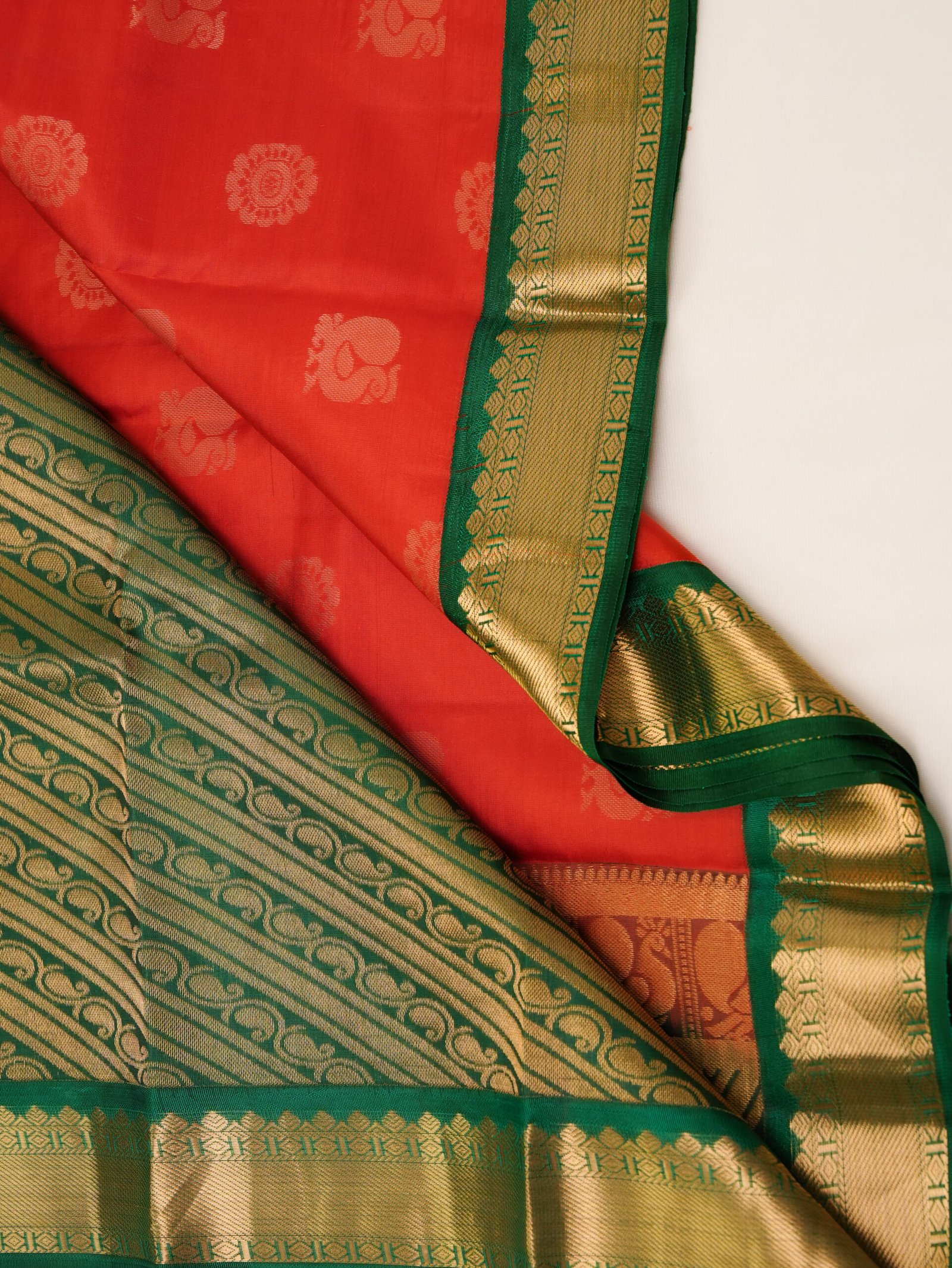 Bright Orange Pure Kanchipuram Silk Saree - Image 3