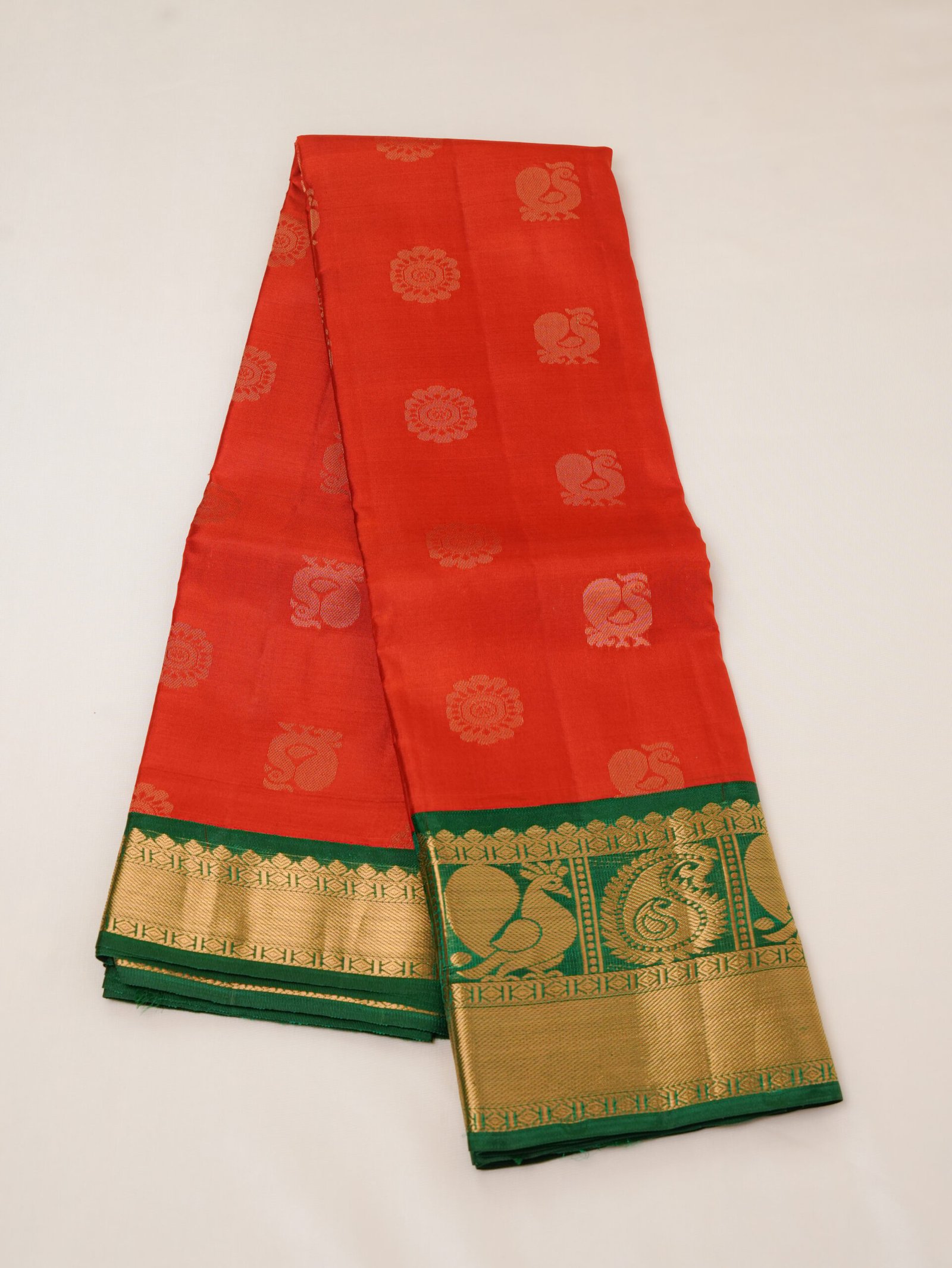 Bright Orange Pure Kanchipuram Silk Saree - Image 2