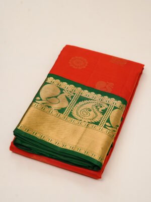 Bright Orange Pure Kanchipuram Silk Saree