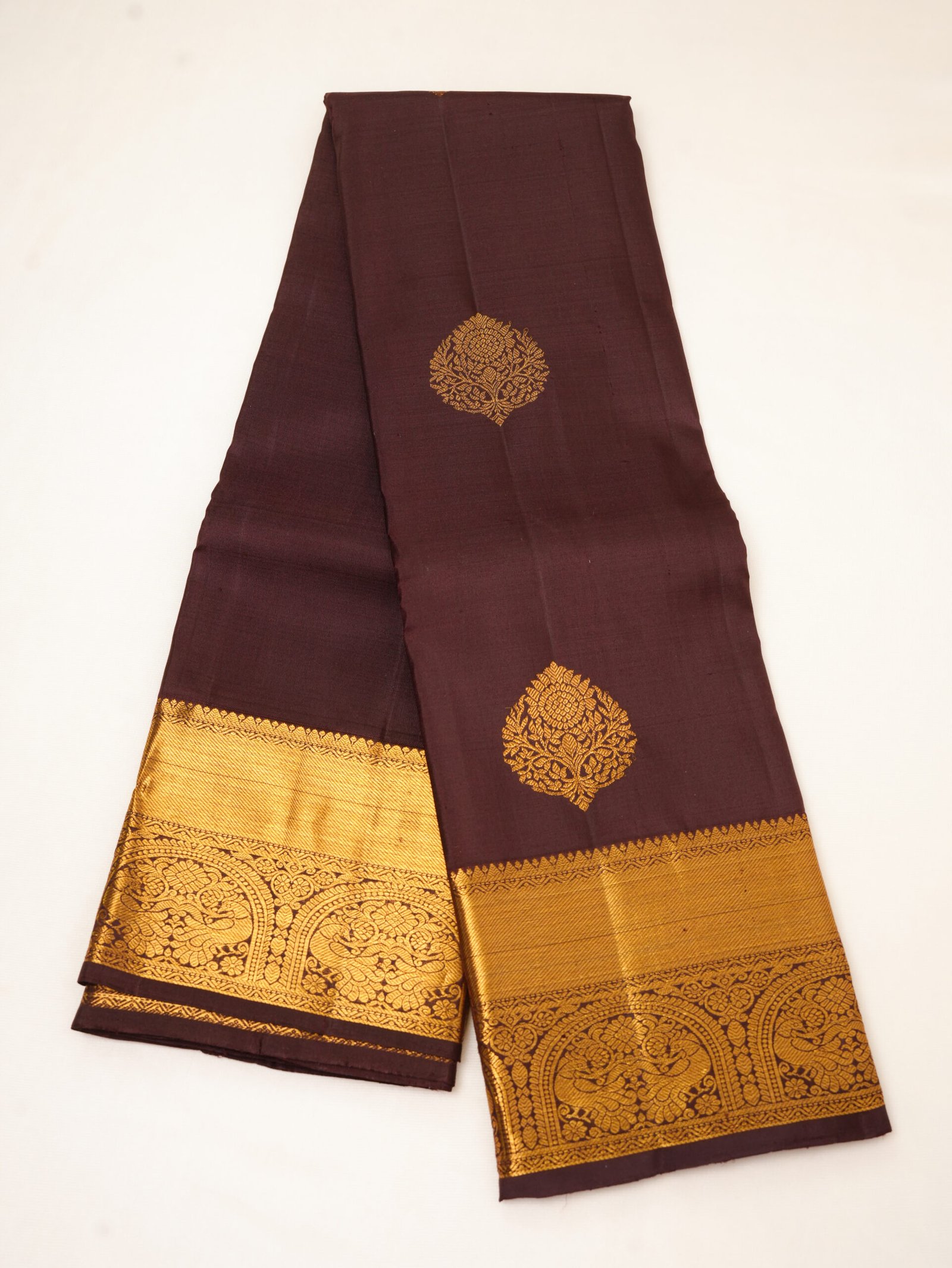 Dark Chocolate Brown Pure Kanchipuram Silk Saree - Image 2