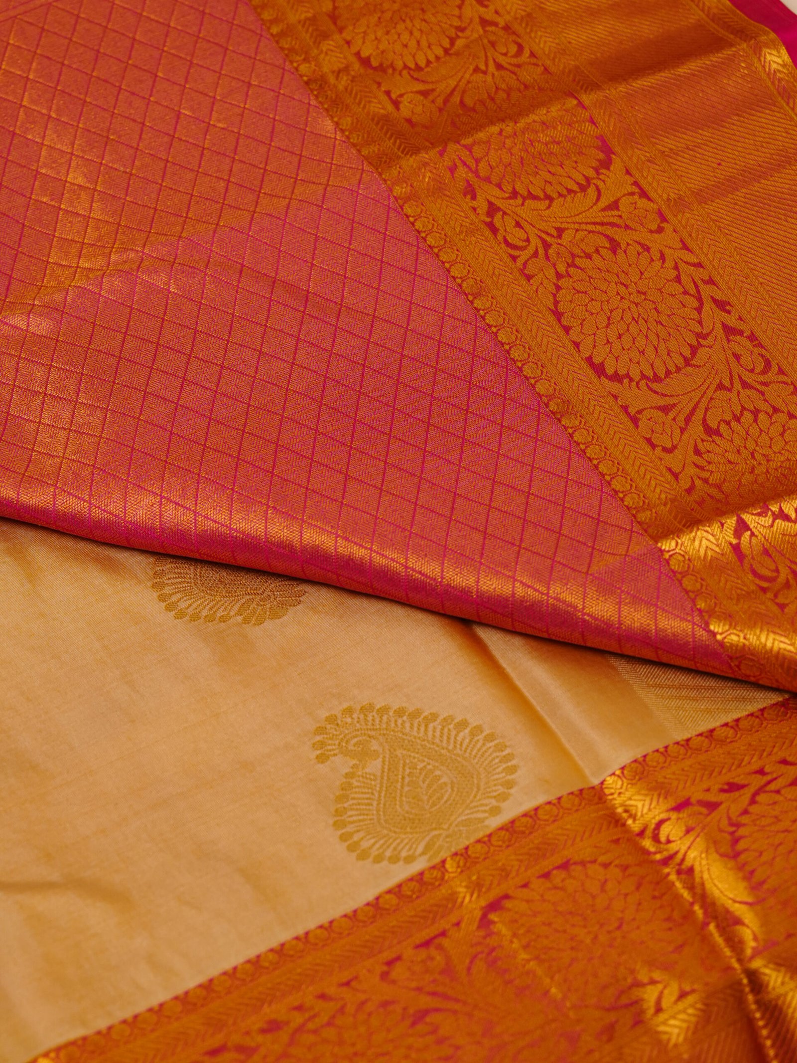 Golden Beige Pure Kanchipuram Silk Saree - Image 3