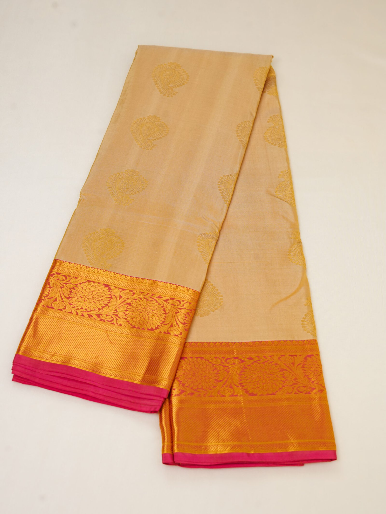 Golden Beige Pure Kanchipuram Silk Saree - Image 2
