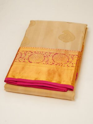 Golden Beige Pure Kanchipuram Silk Saree