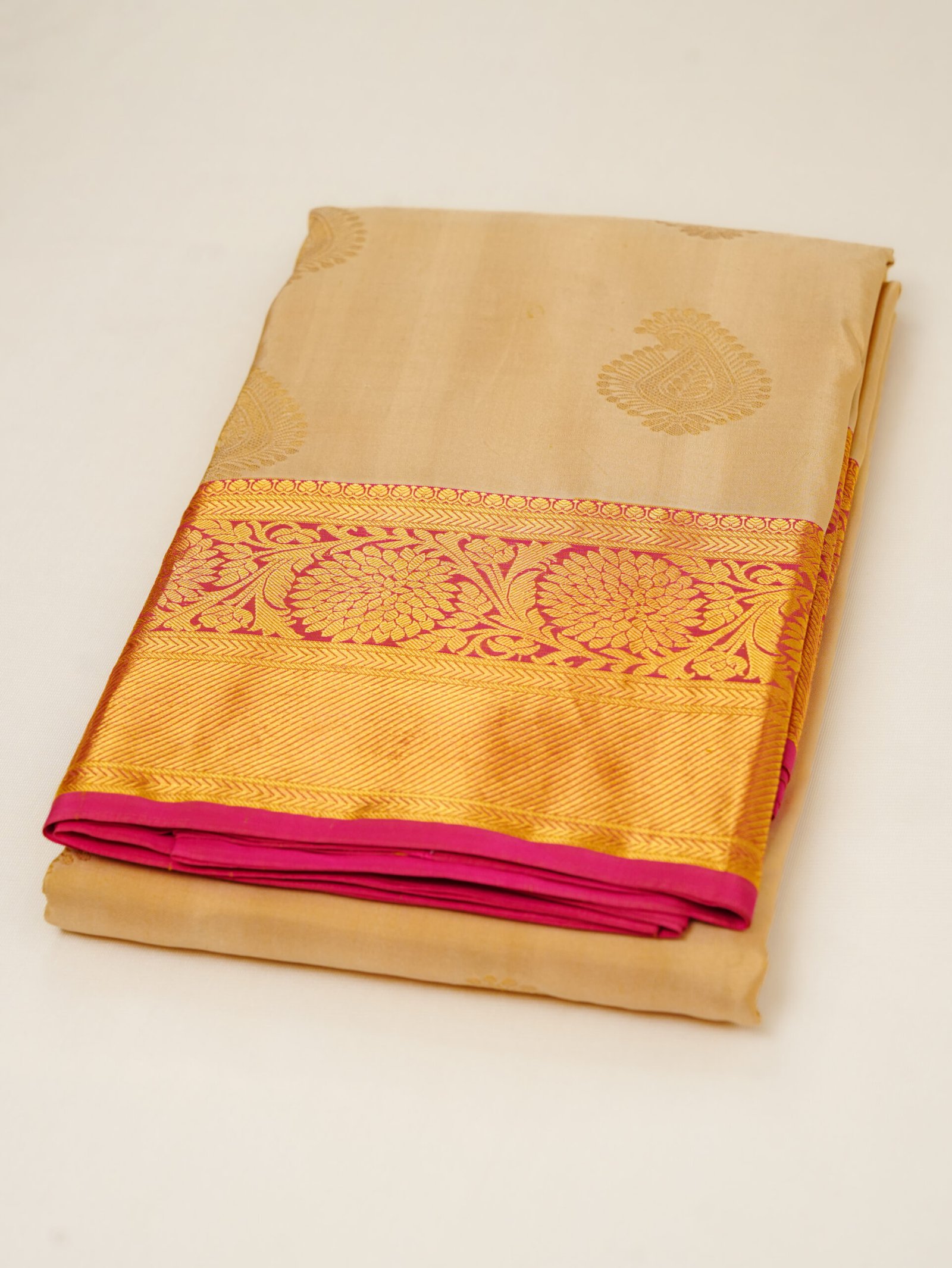 Golden Beige Pure Kanchipuram Silk Saree