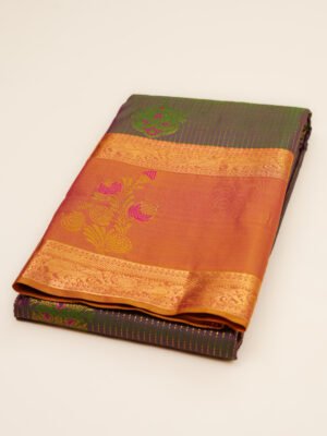 Dark Olive Green Semi Silk Saree