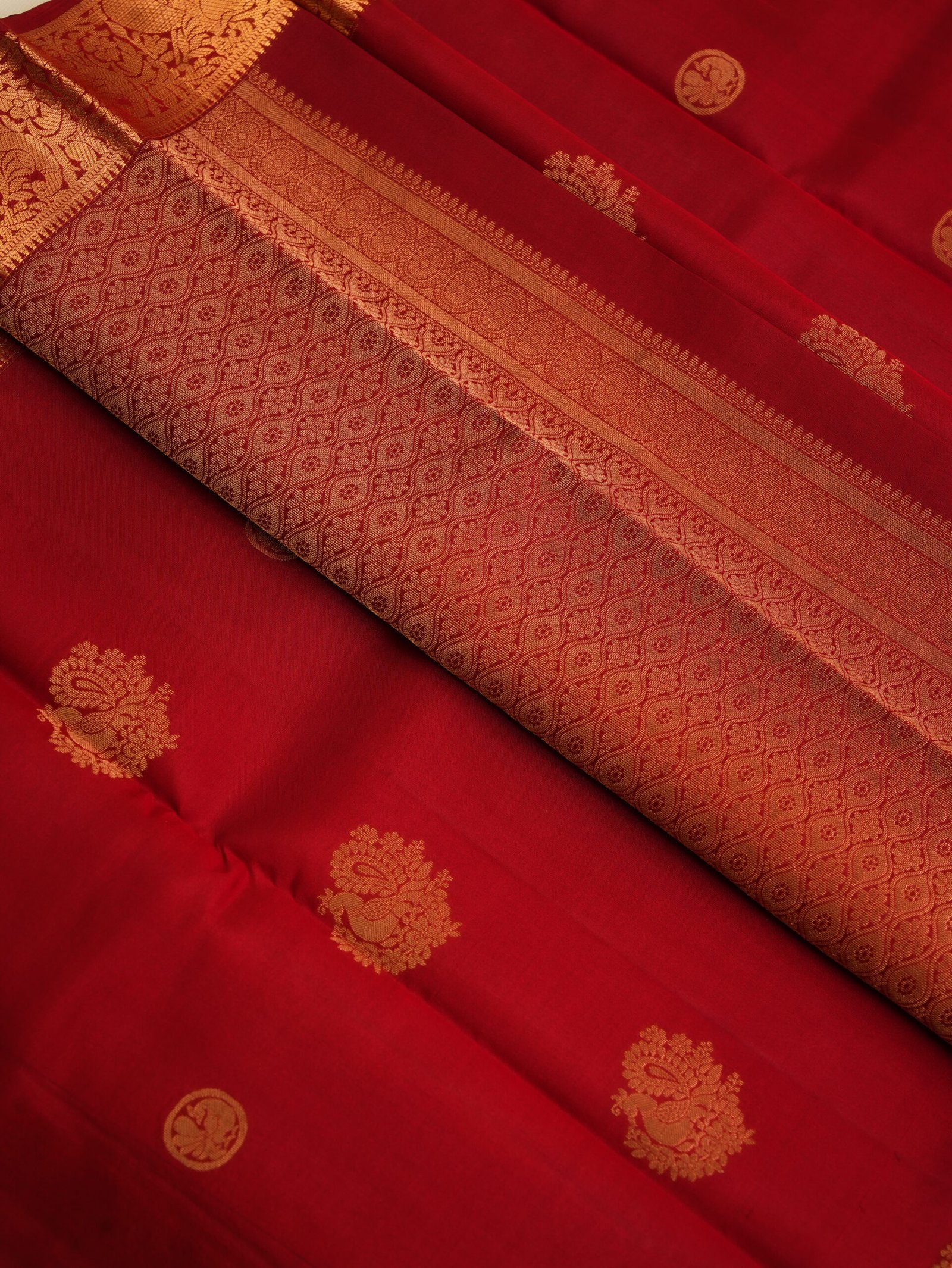 Rich Crimson Red Pure Kanchipuram Silk Saree - Image 3