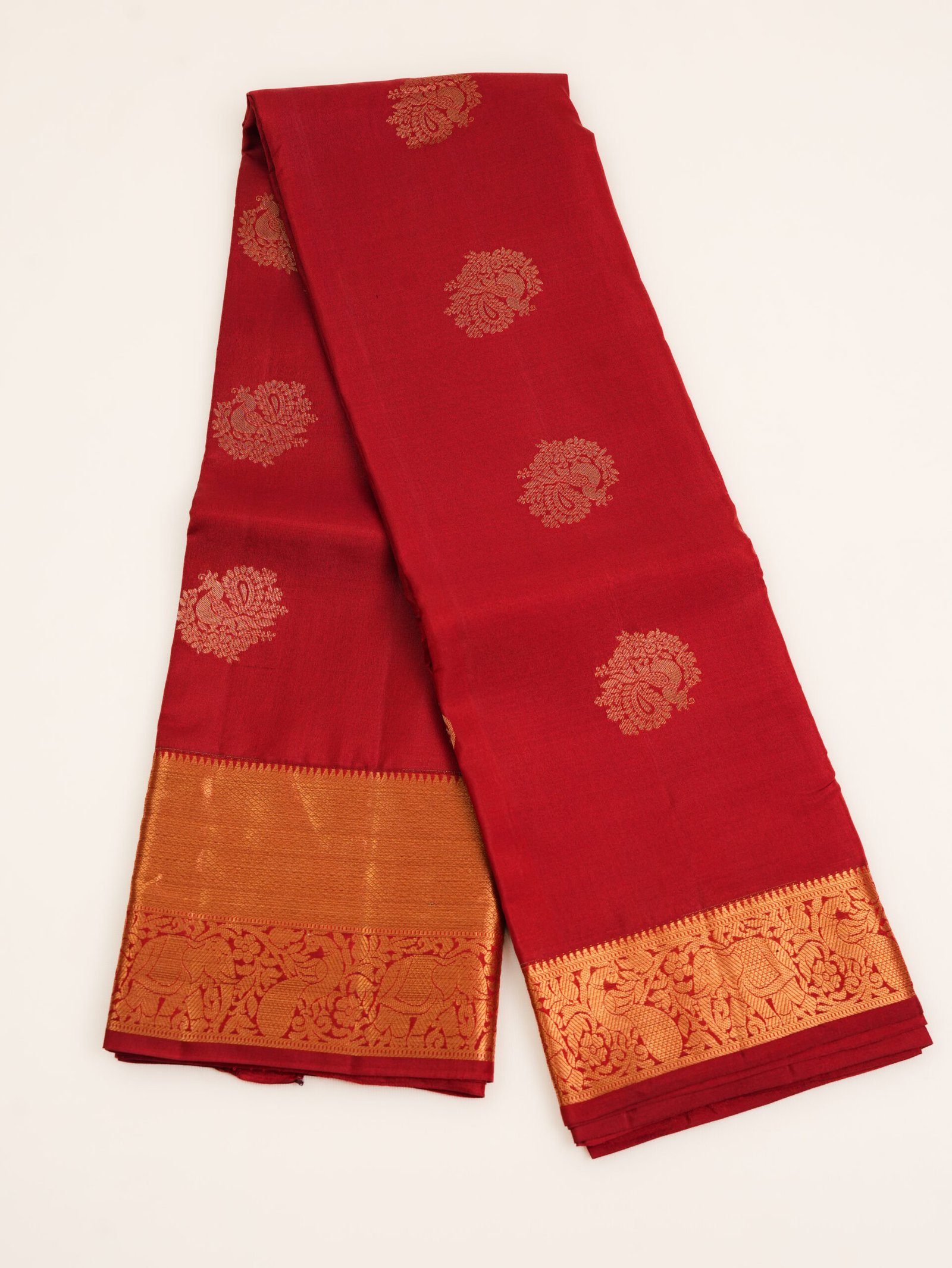 Rich Crimson Red Pure Kanchipuram Silk Saree - Image 2