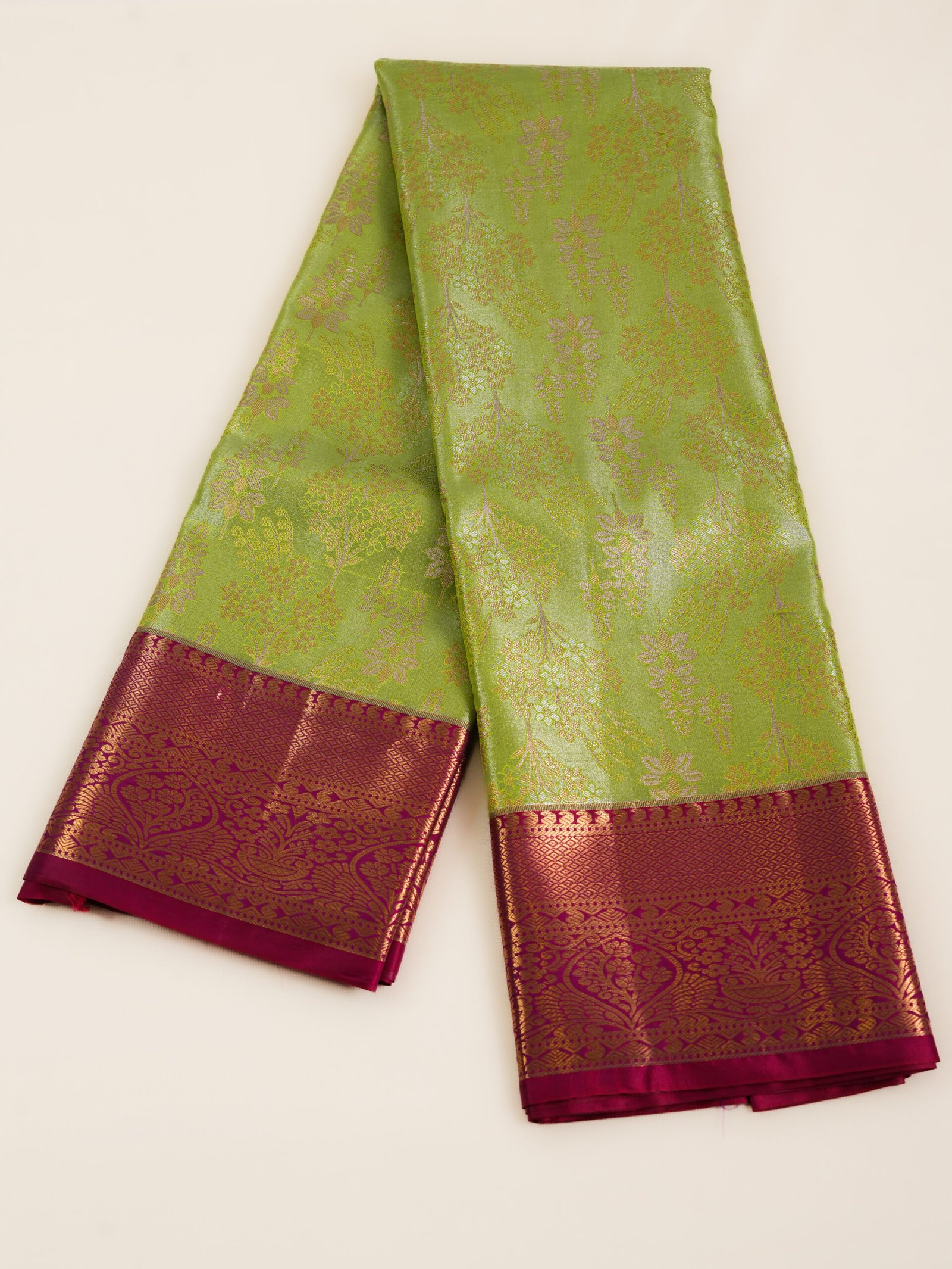 Light Green Tissue Brocade Saree - Image 2