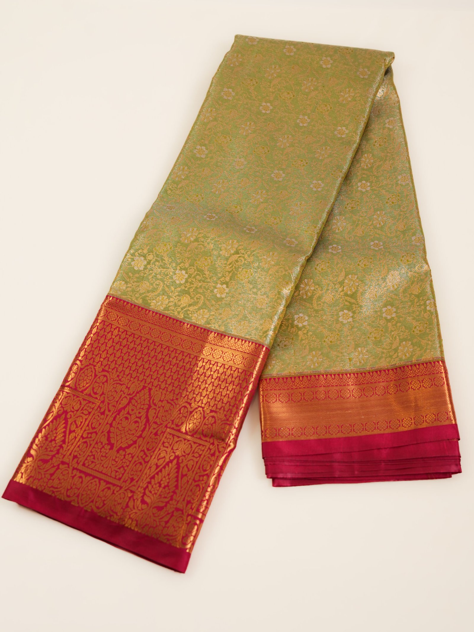 Light Pistachio Green Tissue Brocade Saree - Image 3