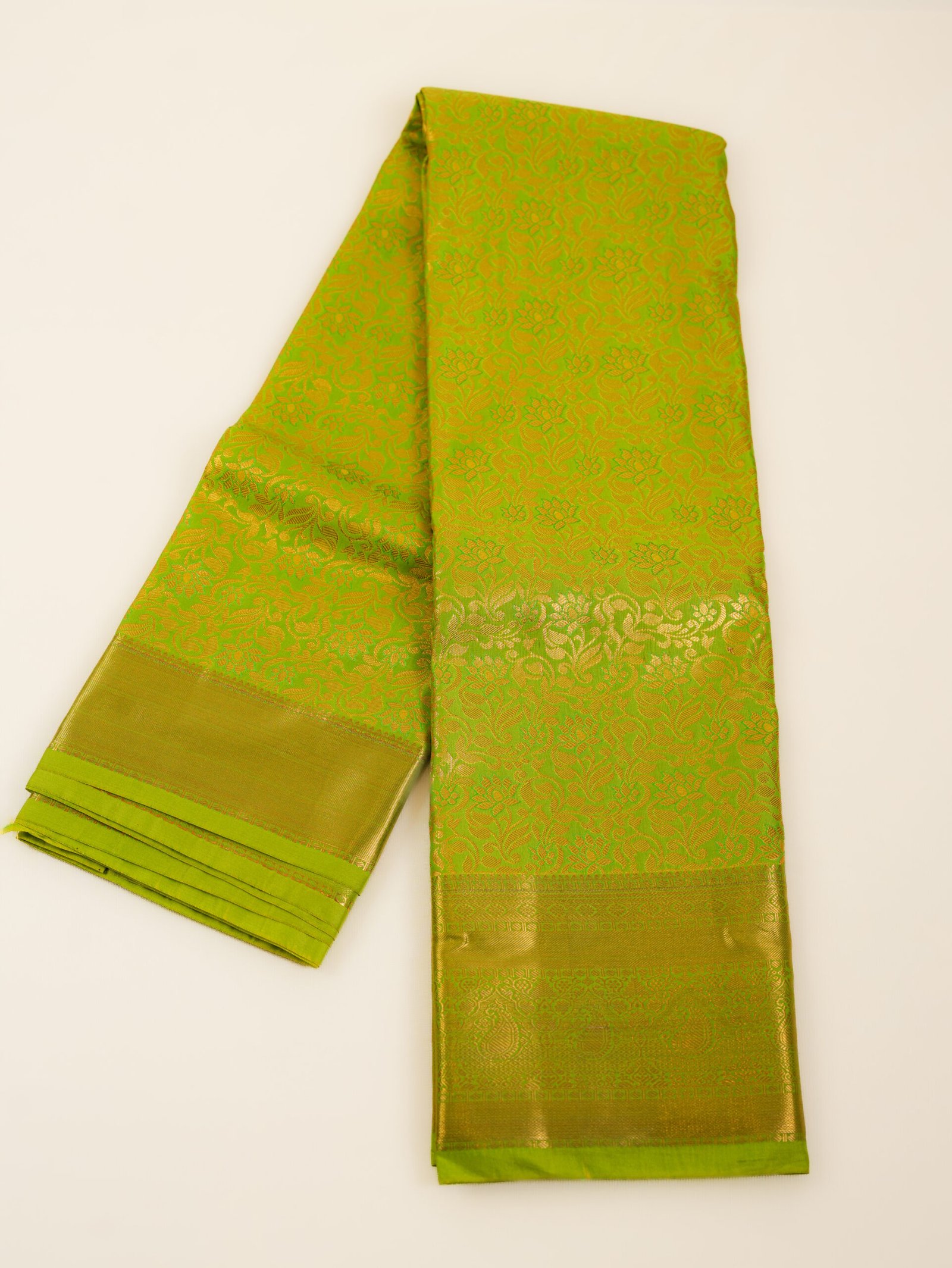 Parrot Green Semi Silk Brocade Saree - Image 2
