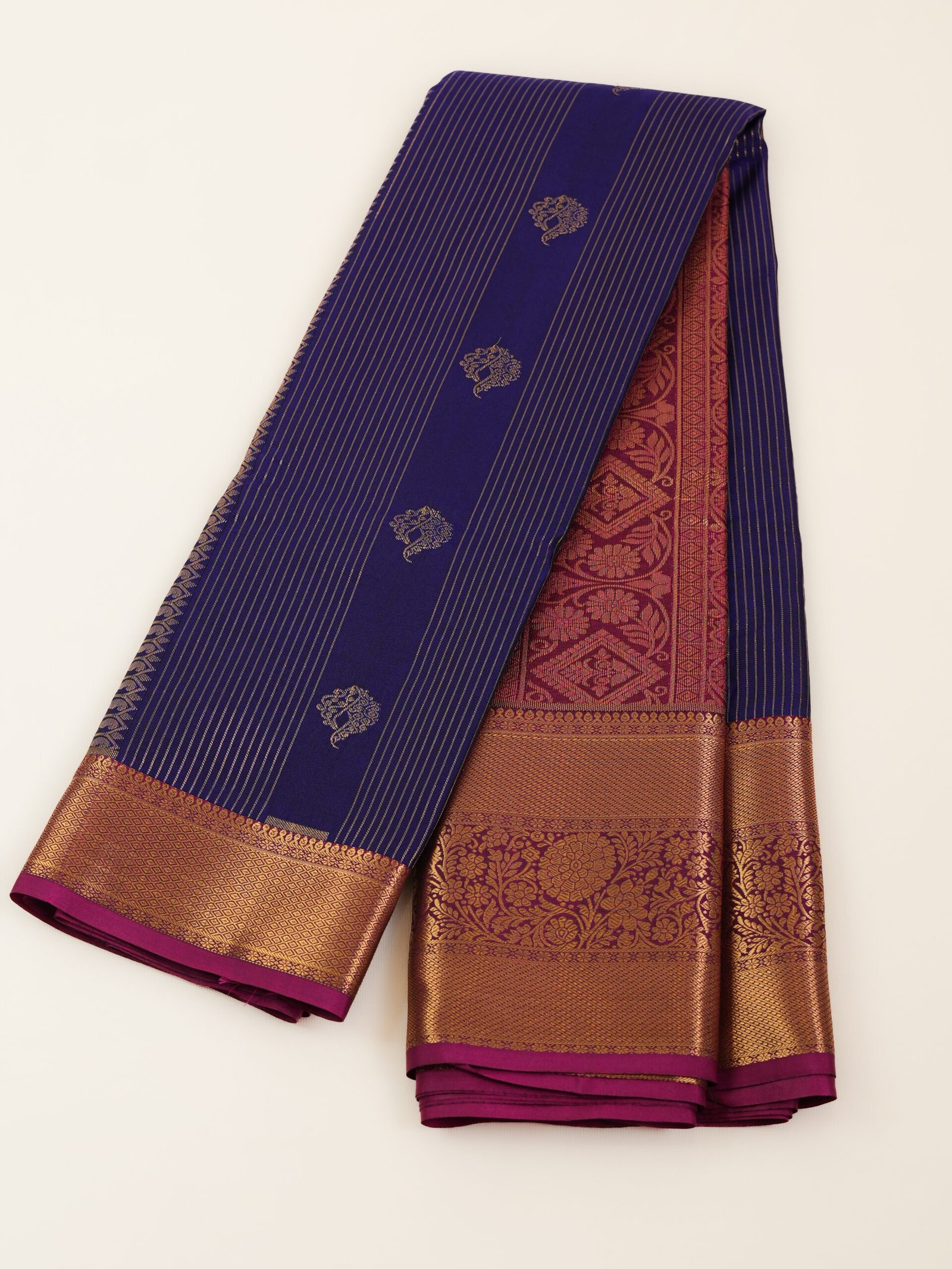 Royal Blue Semi Silk Line Saree - Image 2