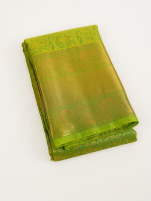 Lime Green Semi Silk Brocade Saree
