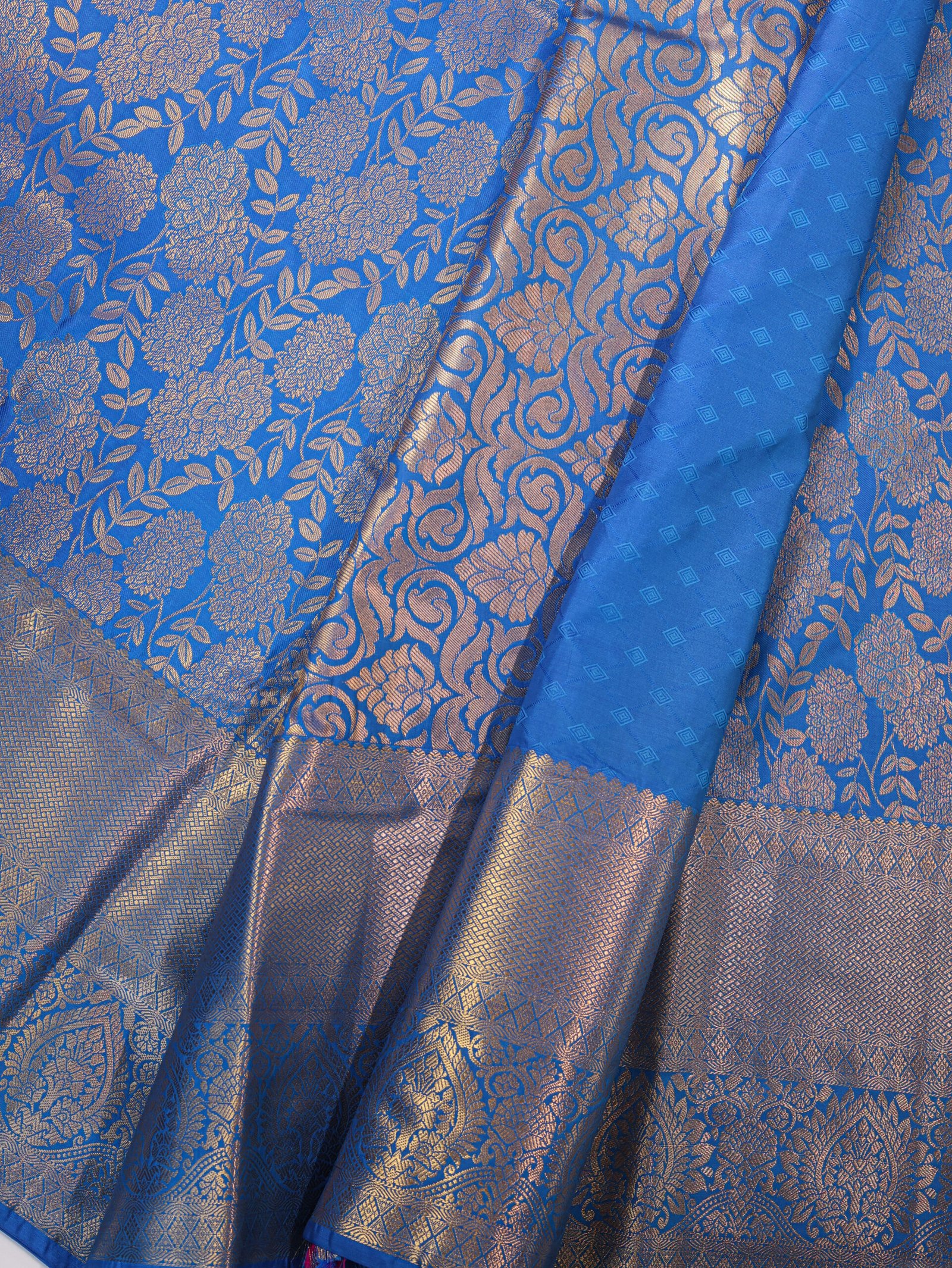 Royal Blue Semi Silk Brocade Saree - Image 3
