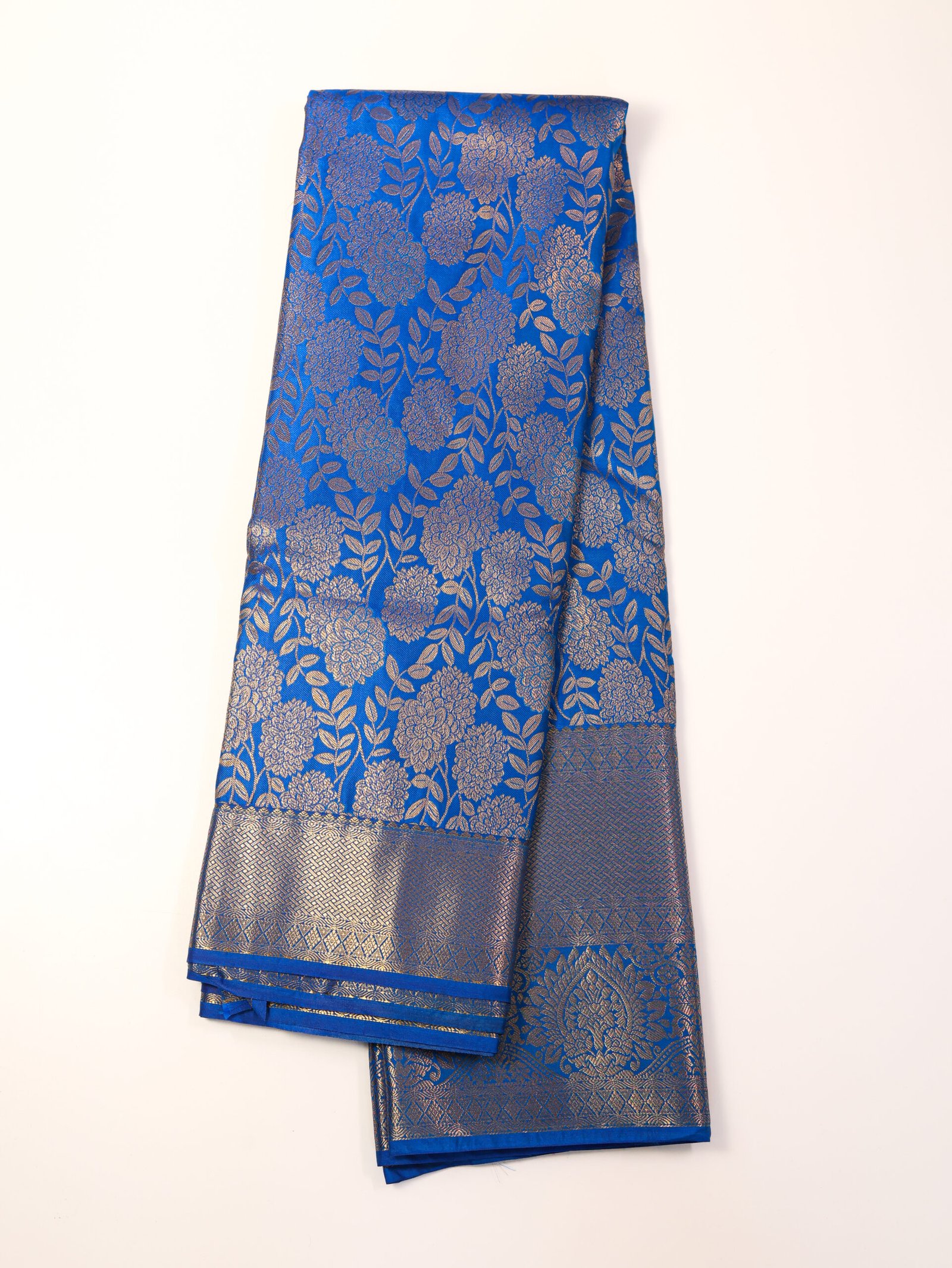 Royal Blue Semi Silk Brocade Saree - Image 2