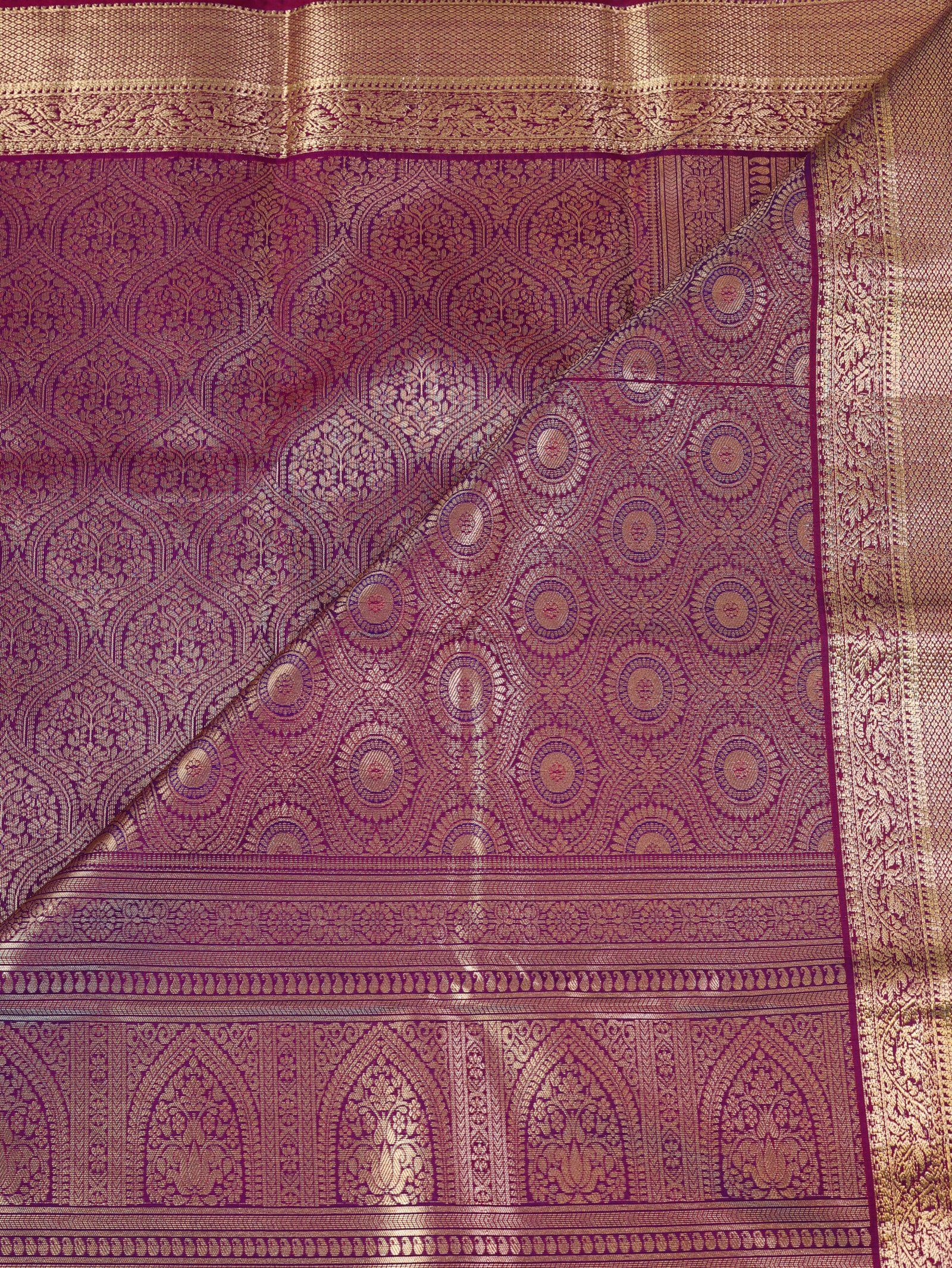 Magenta Semi Silk Brocade Saree - Image 3