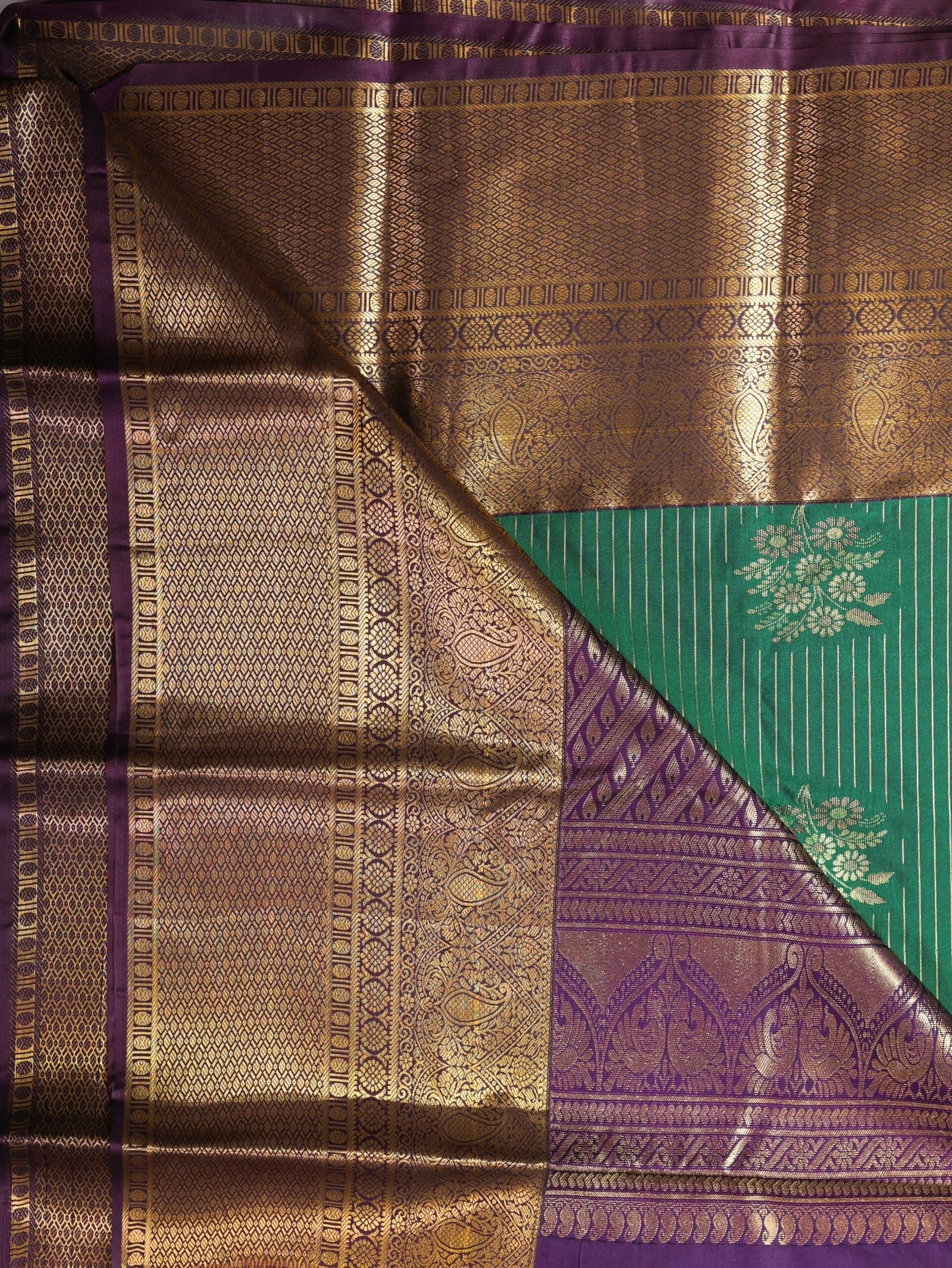 Emerald Green Silk Line Saree - Image 3