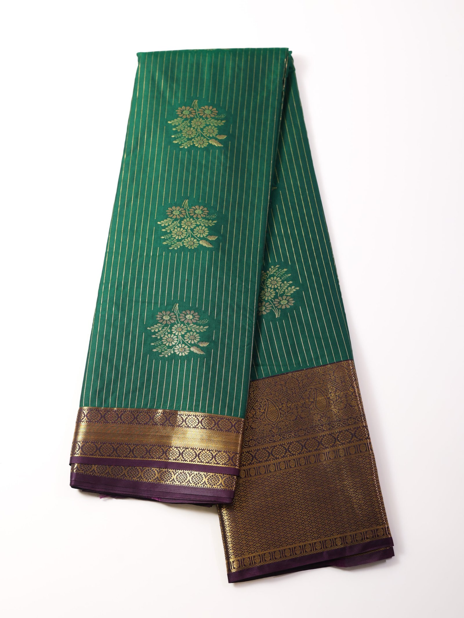 Emerald Green Silk Line Saree - Image 2