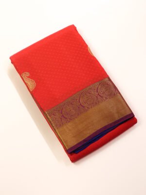 Coral Orange Semi Silk Saree