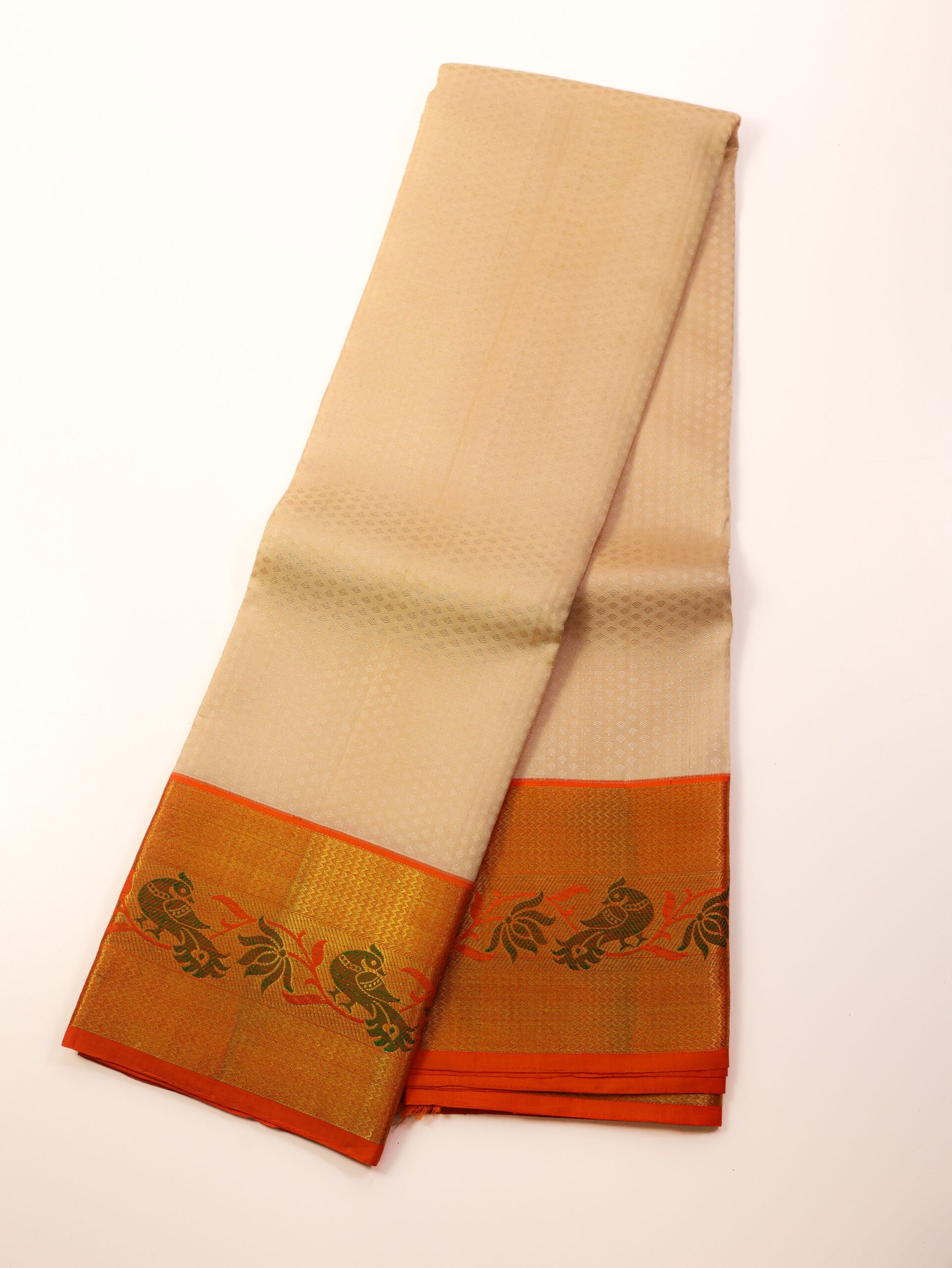 Ivory Cream Pure Kanchipuram Silk Saree - Image 2