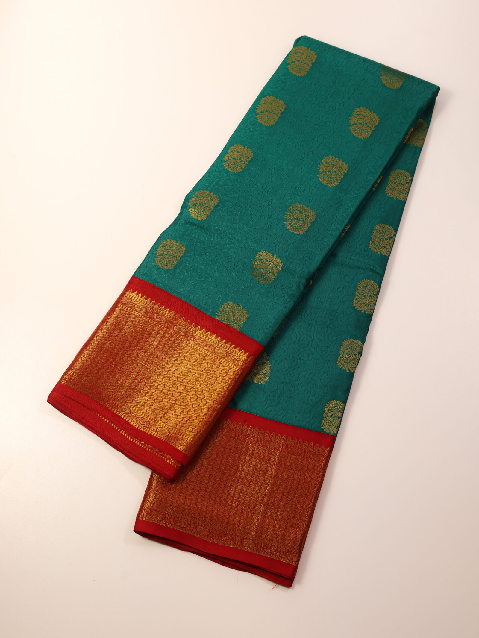 Teal Blue Pure Kanchipuram Saree - Image 3