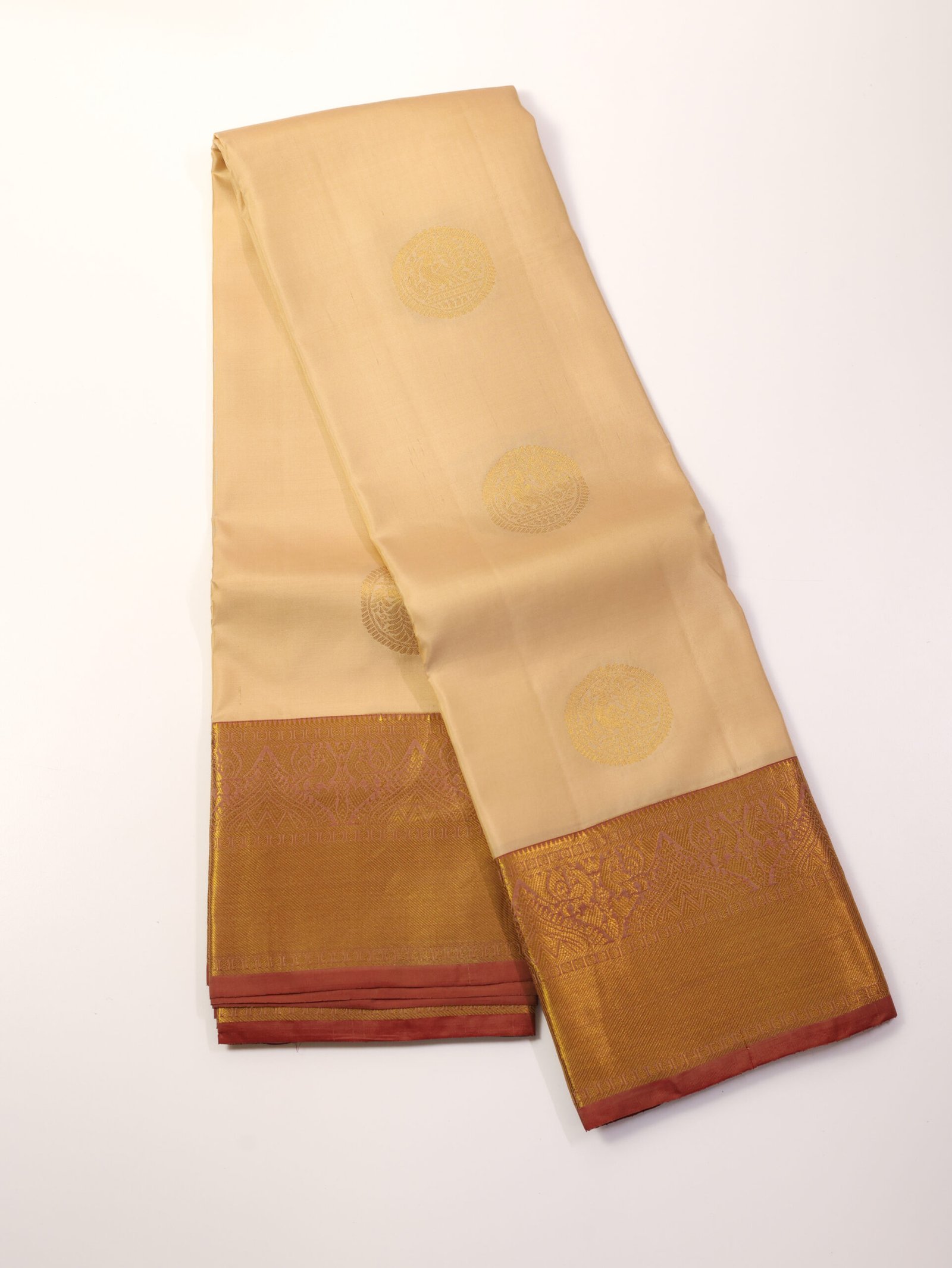 Cream Beige Pure Kanchipuram Silk Saree - Image 3