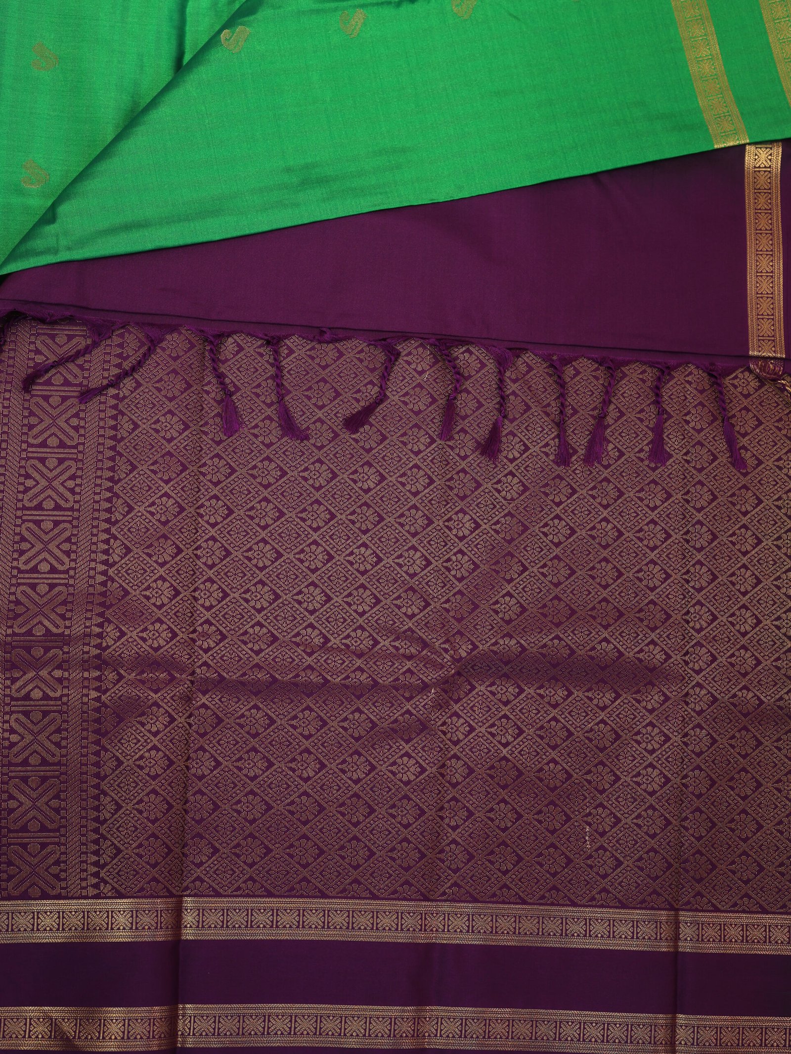 Leaf Green Semi Silk Saree - Image 2